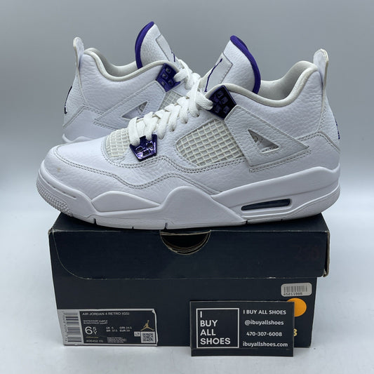 Size 6.5Y (GS) - Jordan 4 Retro Low Purple Metallic White Leather (408452-115)