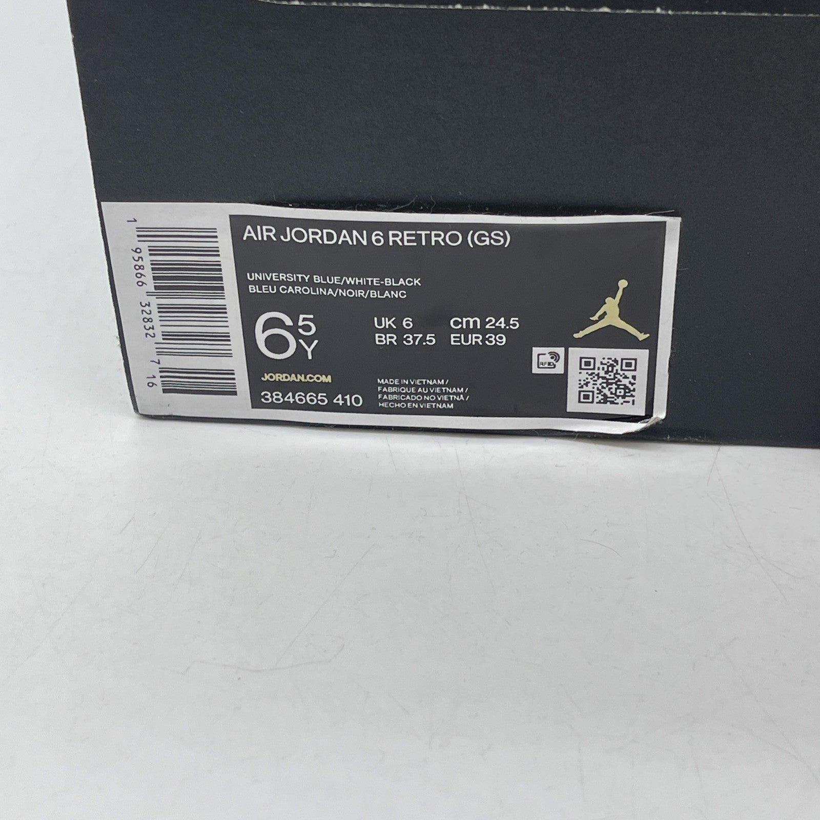 Size 6.5Y - Jordan 6 Retro Mid UNC Home Blue White Suede Leather (384665-410)