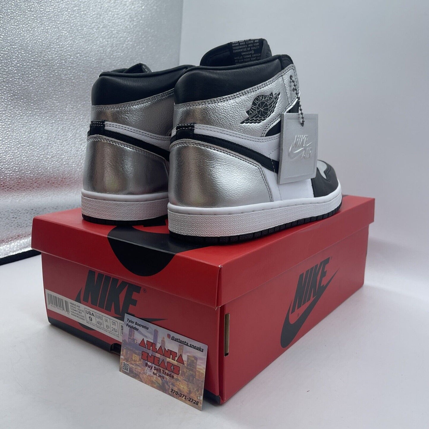 Size 9 - Jordan 1 High OG Metallic Silver White Black Leather (CD0461-001)