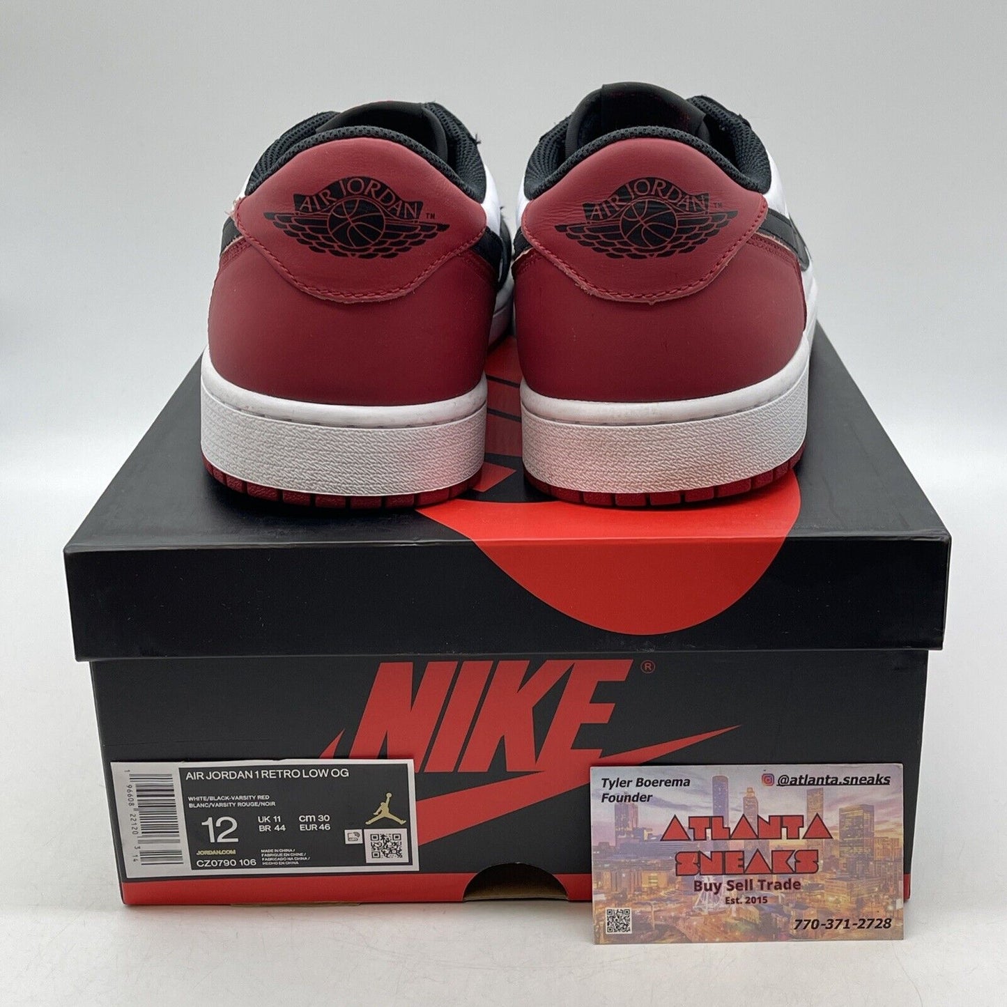 Size 12 - Air Jordan 1 Retro OG Low Black Toe White Red Leather (CZ0790-106)