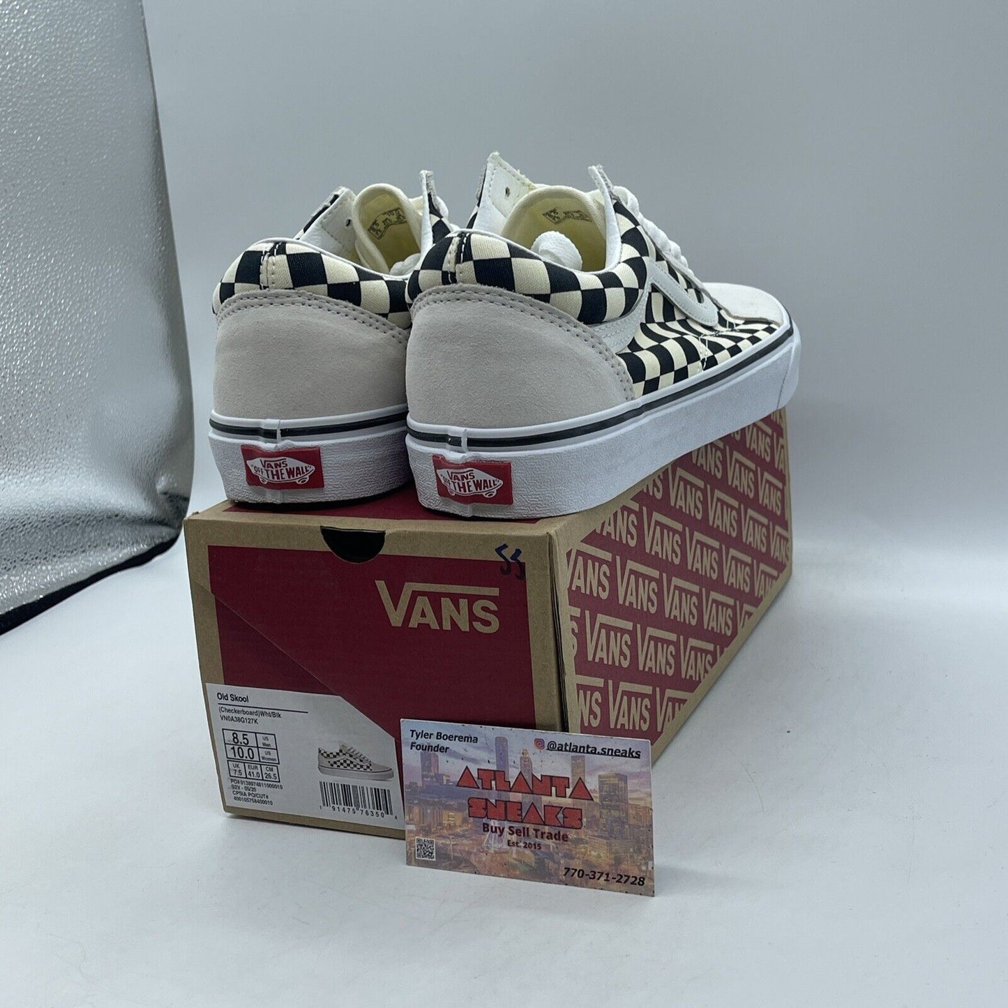 Size 8.5 - VANS Old Skool Checkerboard White Black Suede Leather (VN0A38G127K)