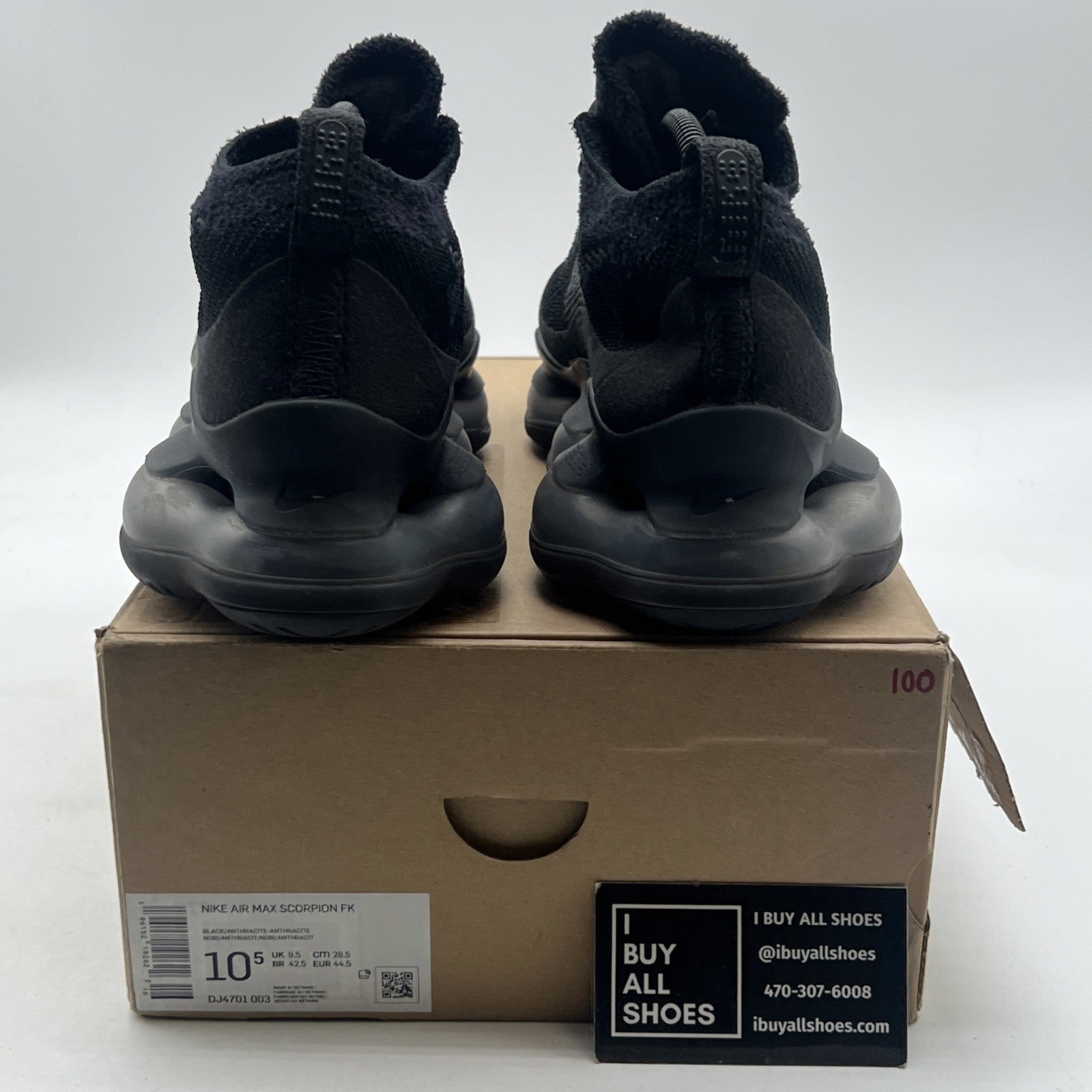 Size 10.5 - Nike Air Max Scorpion Flyknit Triple Black (DJ4701-003)