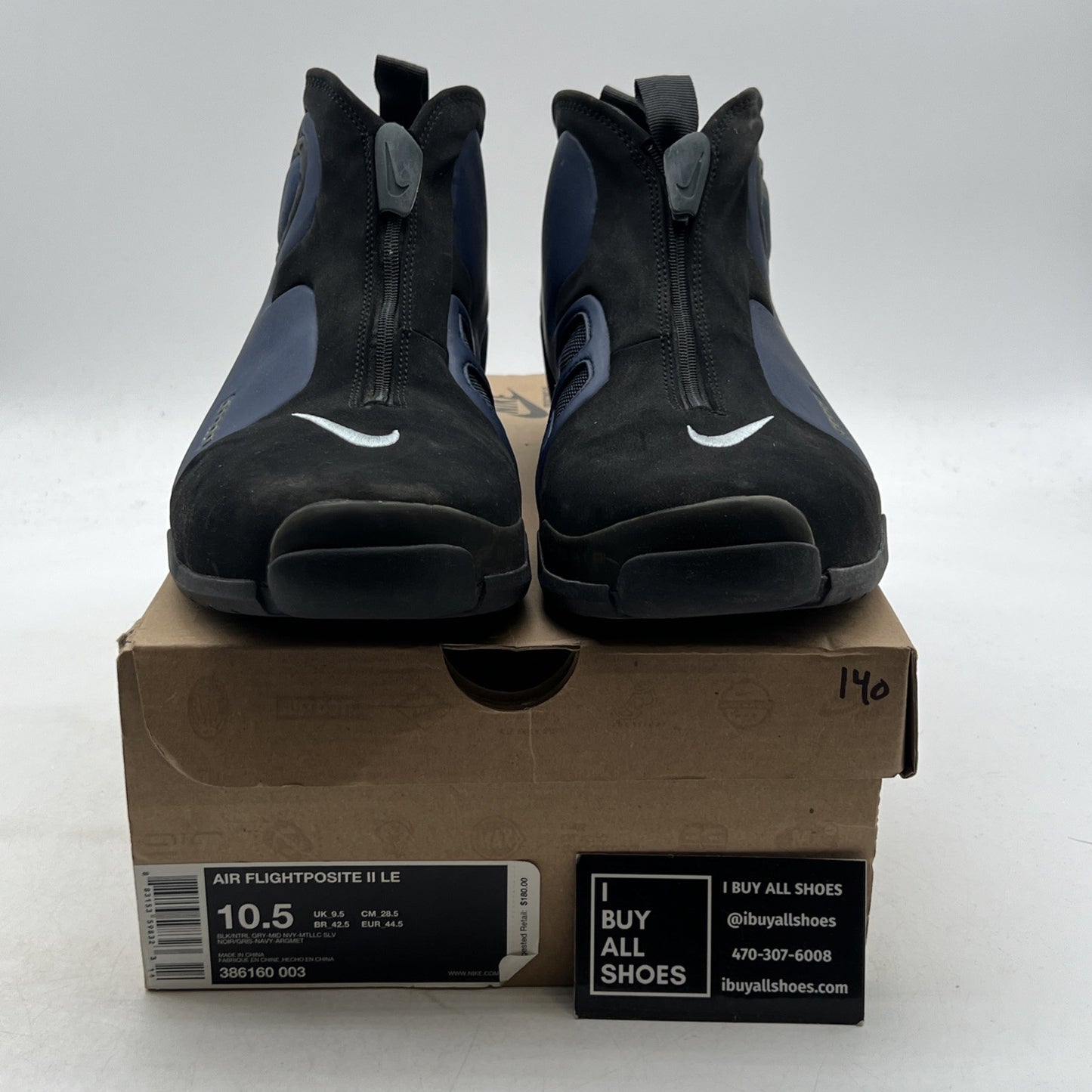 Size 10.5 - Nike Air Flightposite 2 Black Midnight Navy (386160-003)