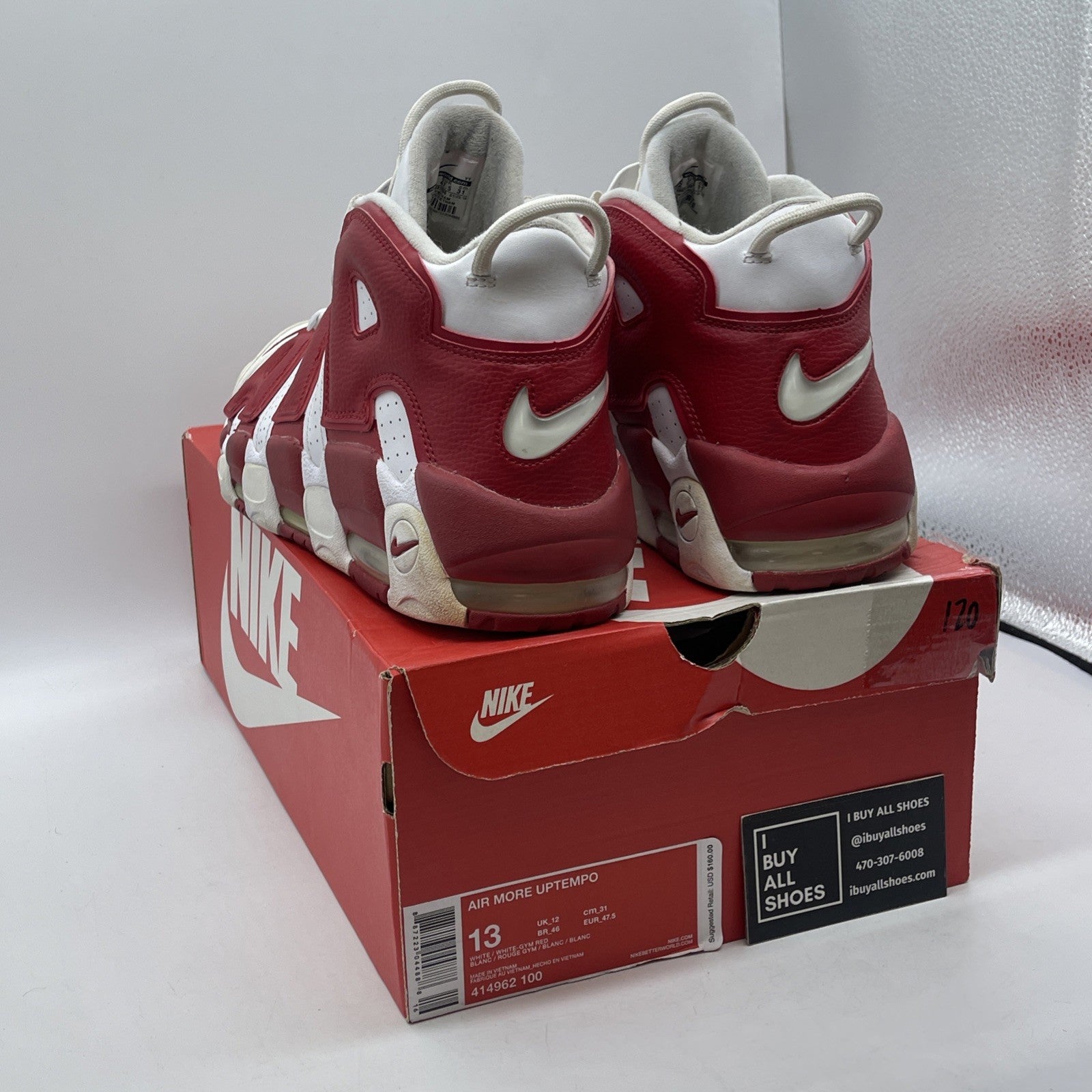 Size 13 - Nike Air More Uptempo White Red Leather (414962-100)