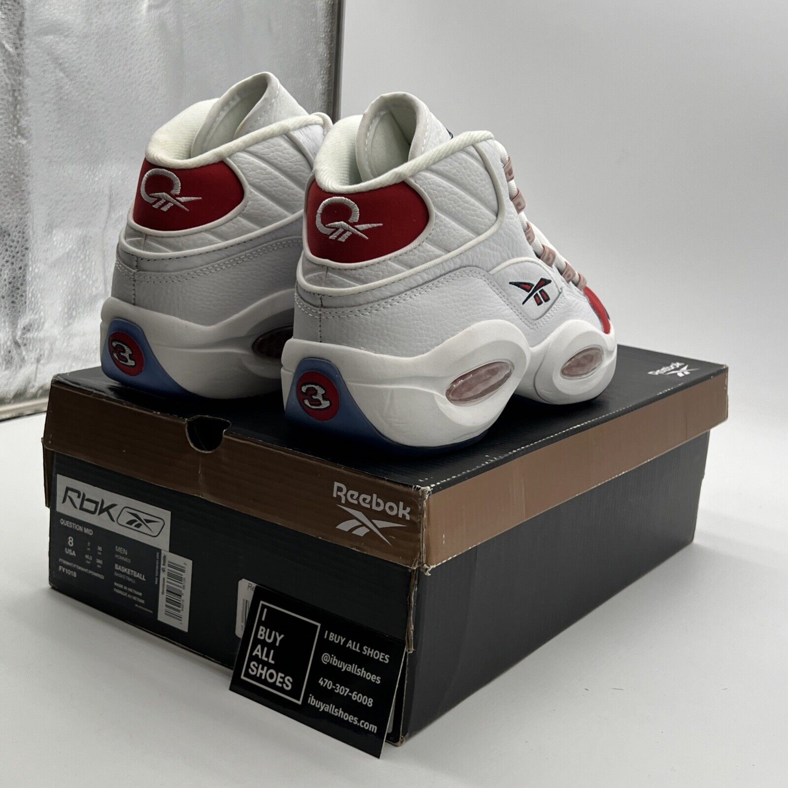 Size 8 - Reebok Question OG 2020 Mid Red Toe (FY1018)