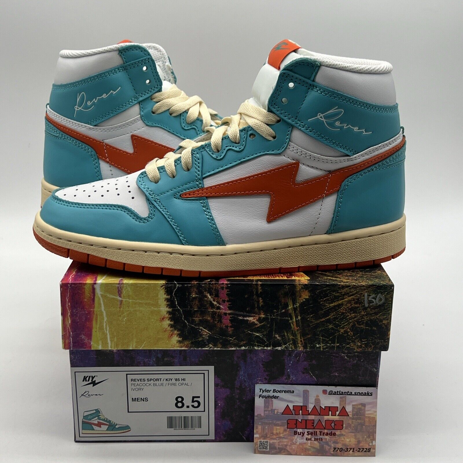 Size 8.5 - Reves Paris Kiy ‘85 hi Miami White Orange Teal Leather