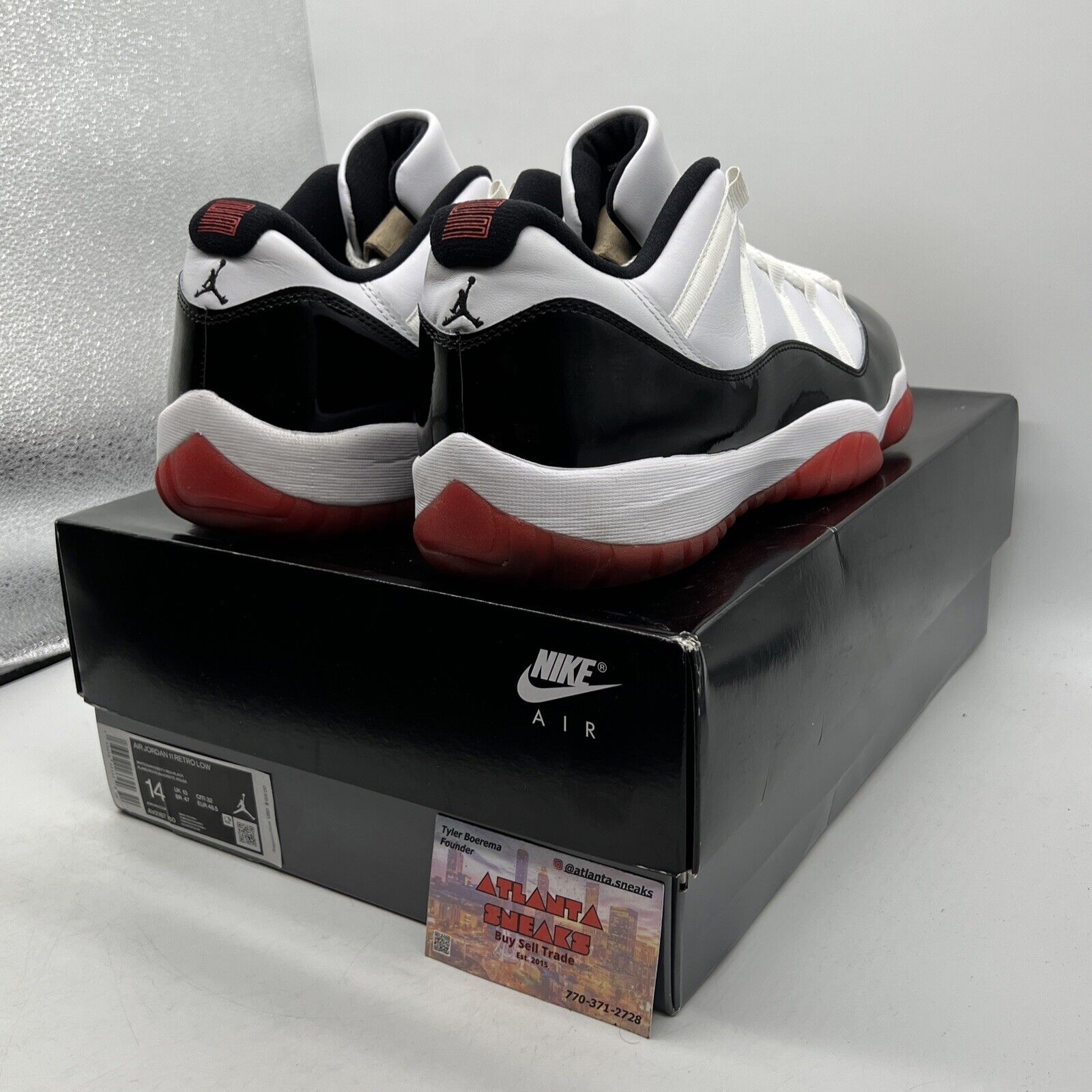 Size 14 - Jordan 11 Retro Low Concord-Bred Black White Red Leather (AV2187-160)