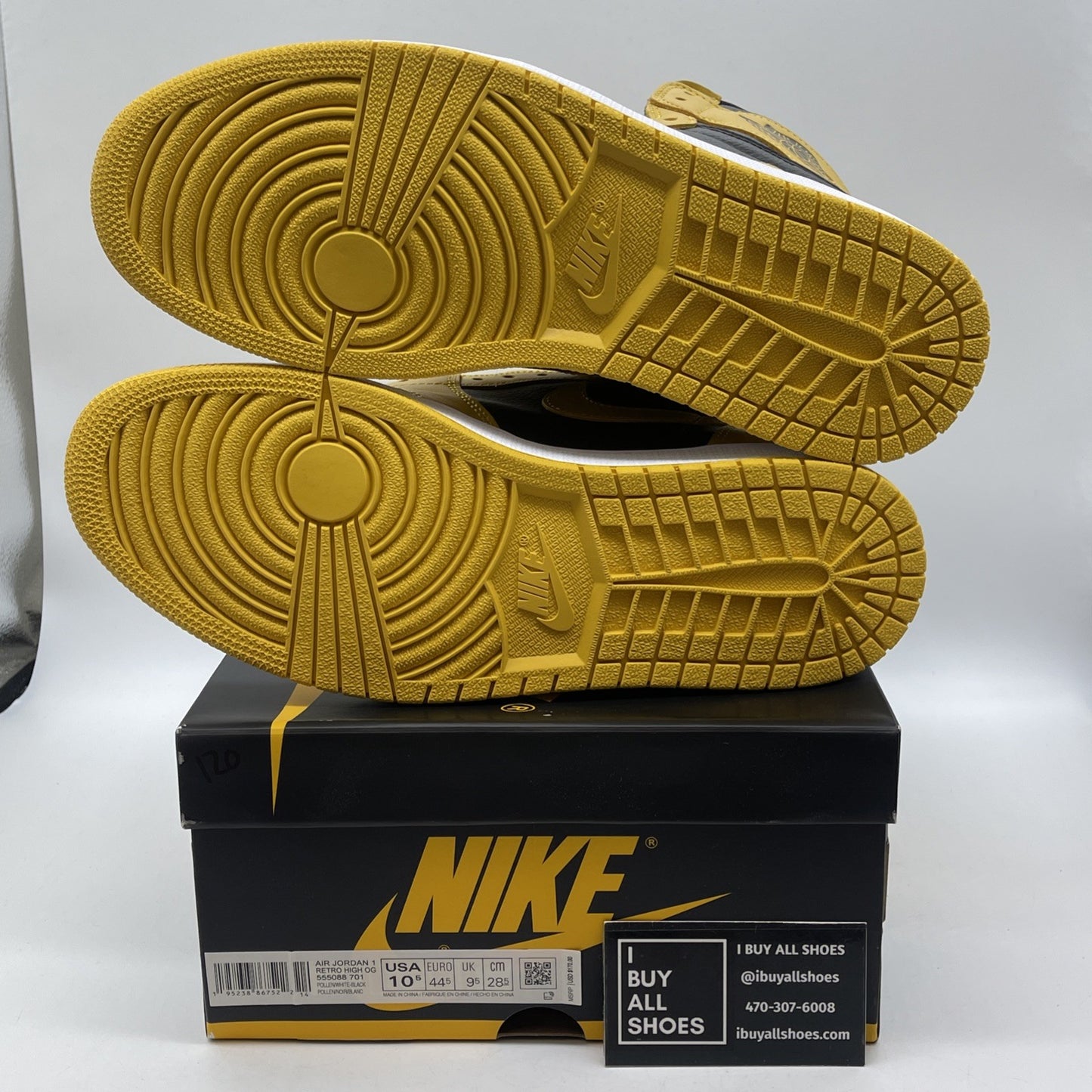 Size 10.5 - Jordan 1 Retro OG High Pollen Yellow Black Leather (555088-701)