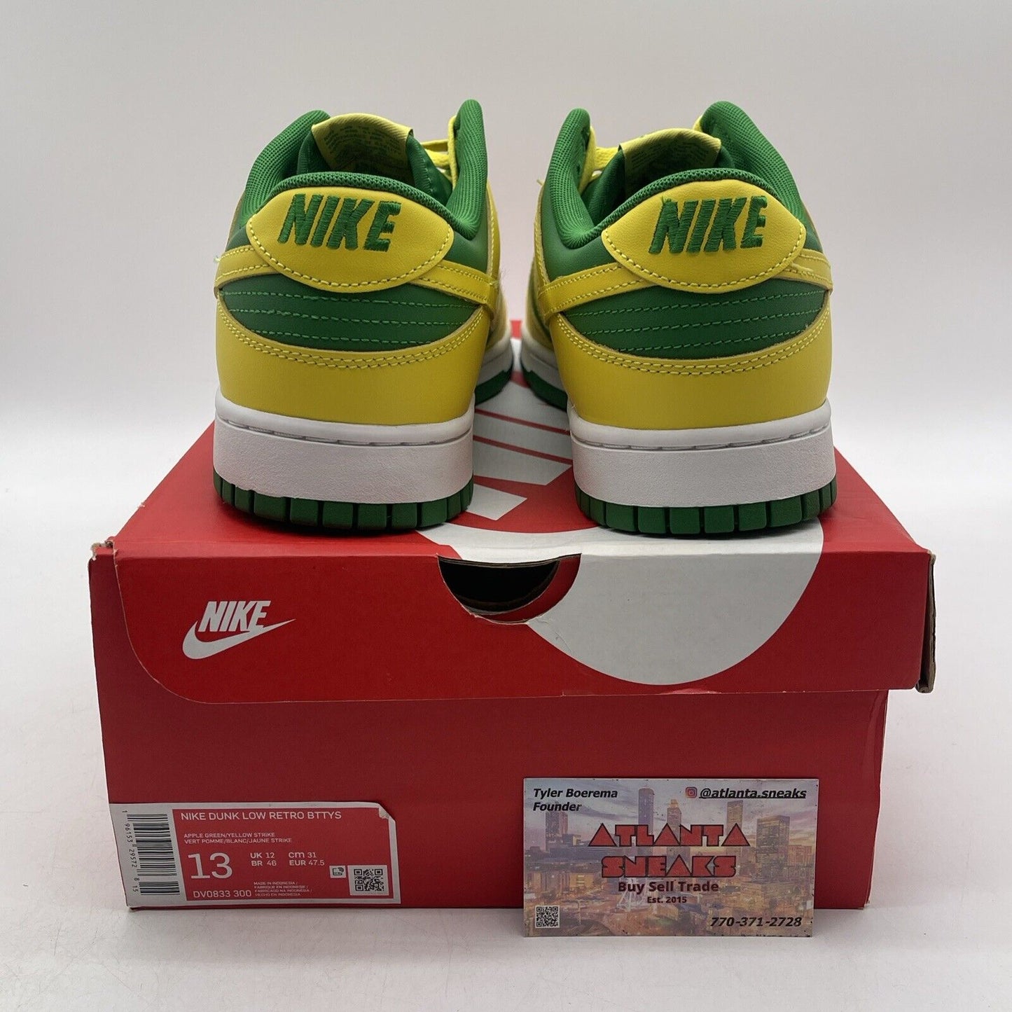 Size 13 - Nike Dunk Low Reverse Brazil Yellow Green White Leather (DV033-300)