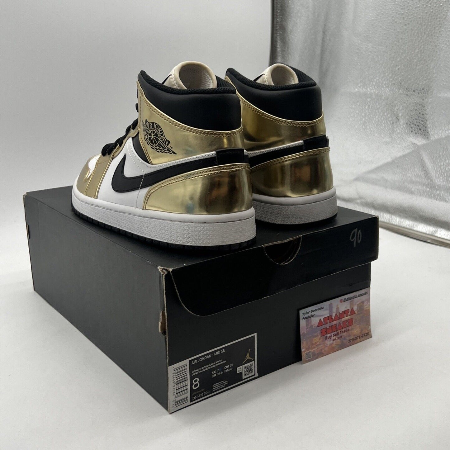 Size 8 - Jordan 1 Mid SE Metallic Gold 2020 Black White Leather (DC1419-700)