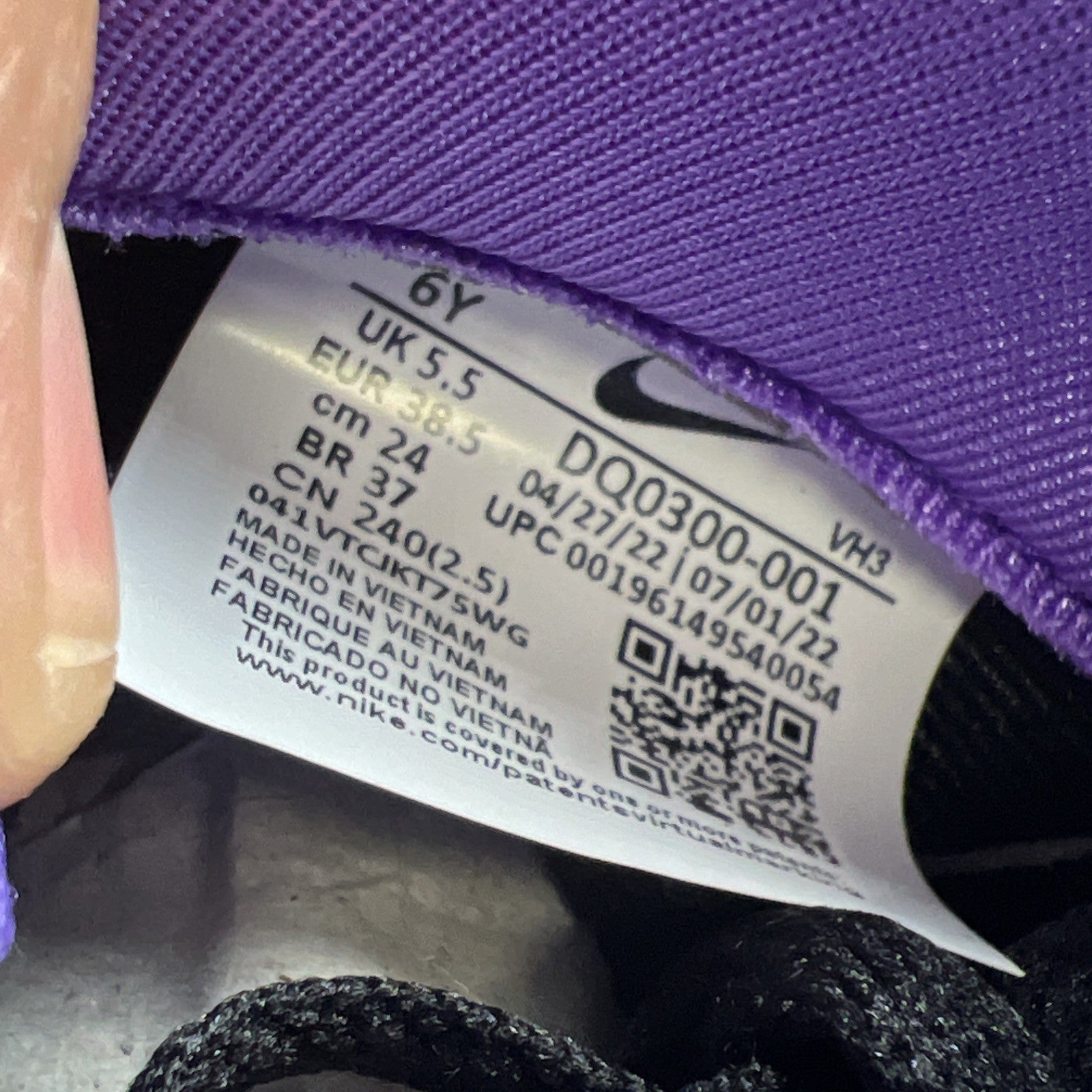 Size 6Y - Nike Air Force 1 Black White Purple (DQ0300-001)