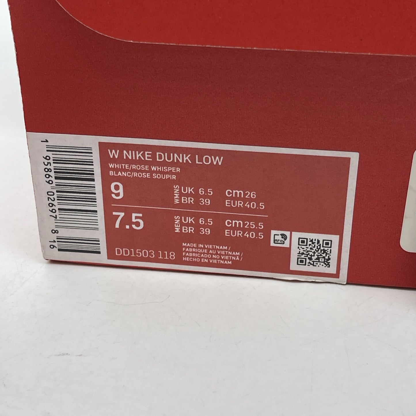 Size 9W - Nike Dunk Low Rose Whisper White Pink Leather (DD1503-118)