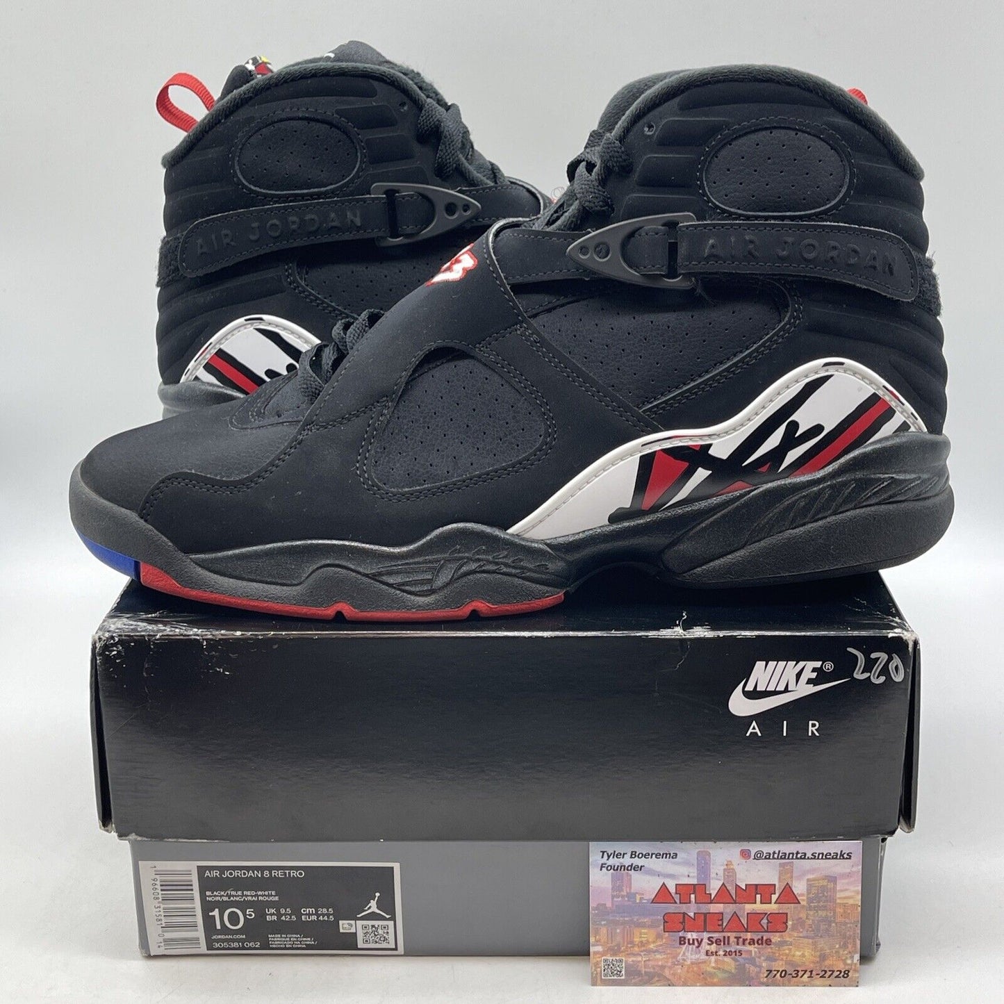 Size 10.5 - Jordan 8 Retro Playoff Black White Red Suede Leather (305381-062)