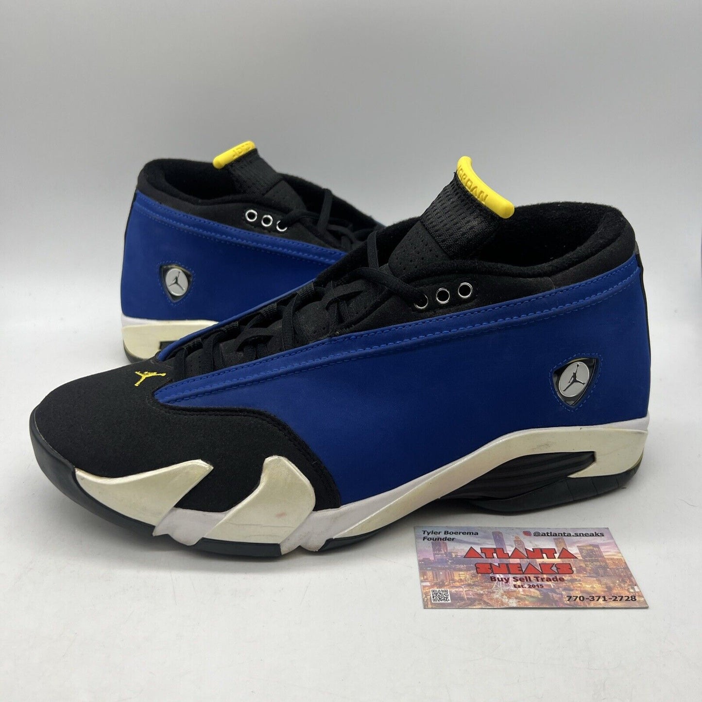 Size 11 - Air Jordan 14 Retro 2015 Low Laney Blue White Black Suede (807511-405)