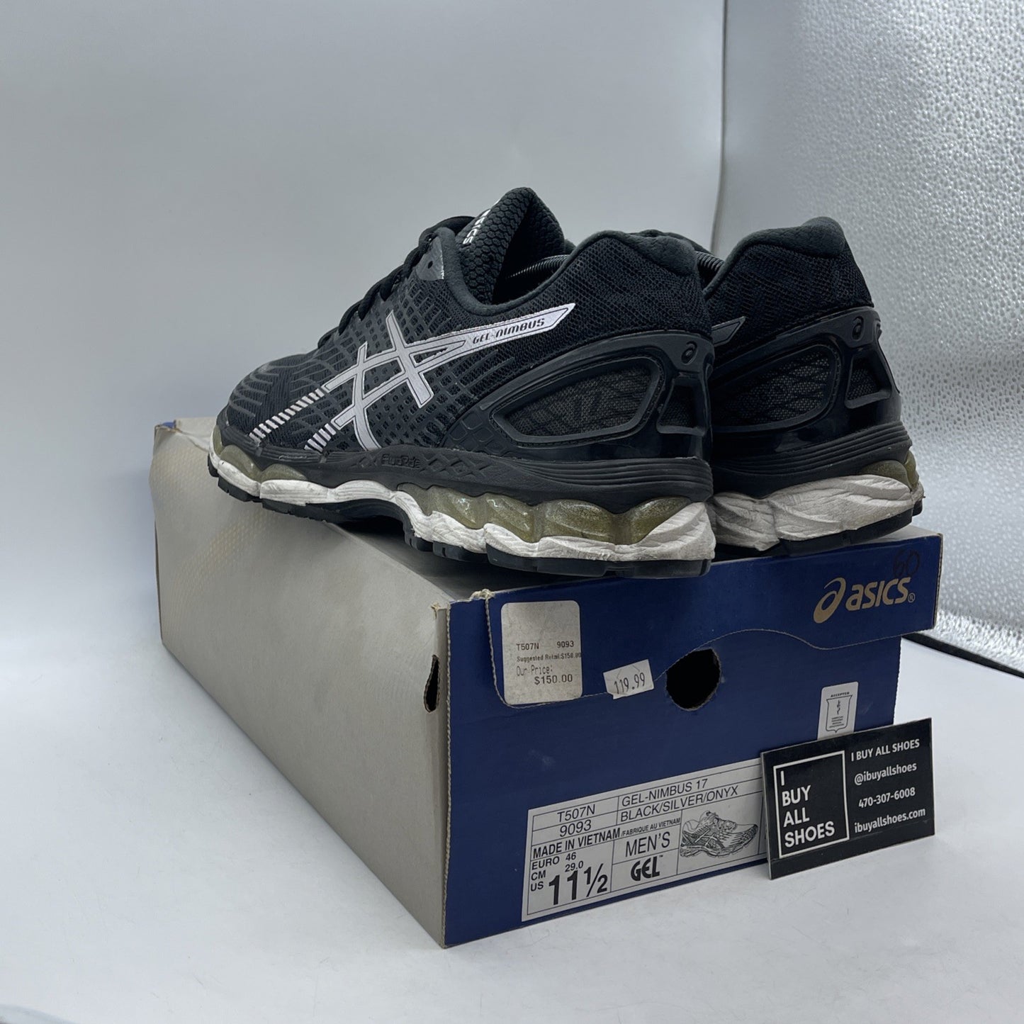 Size 11.5 - ASICS Gel-Nimbus 18 T650N Black Silver