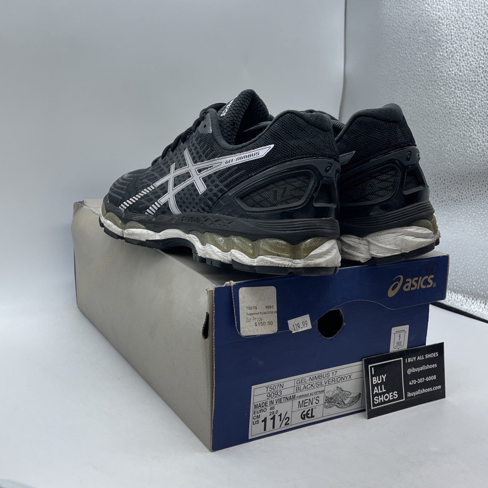 Size 11.5 - ASICS Gel-Nimbus 18 T650N Black Silver