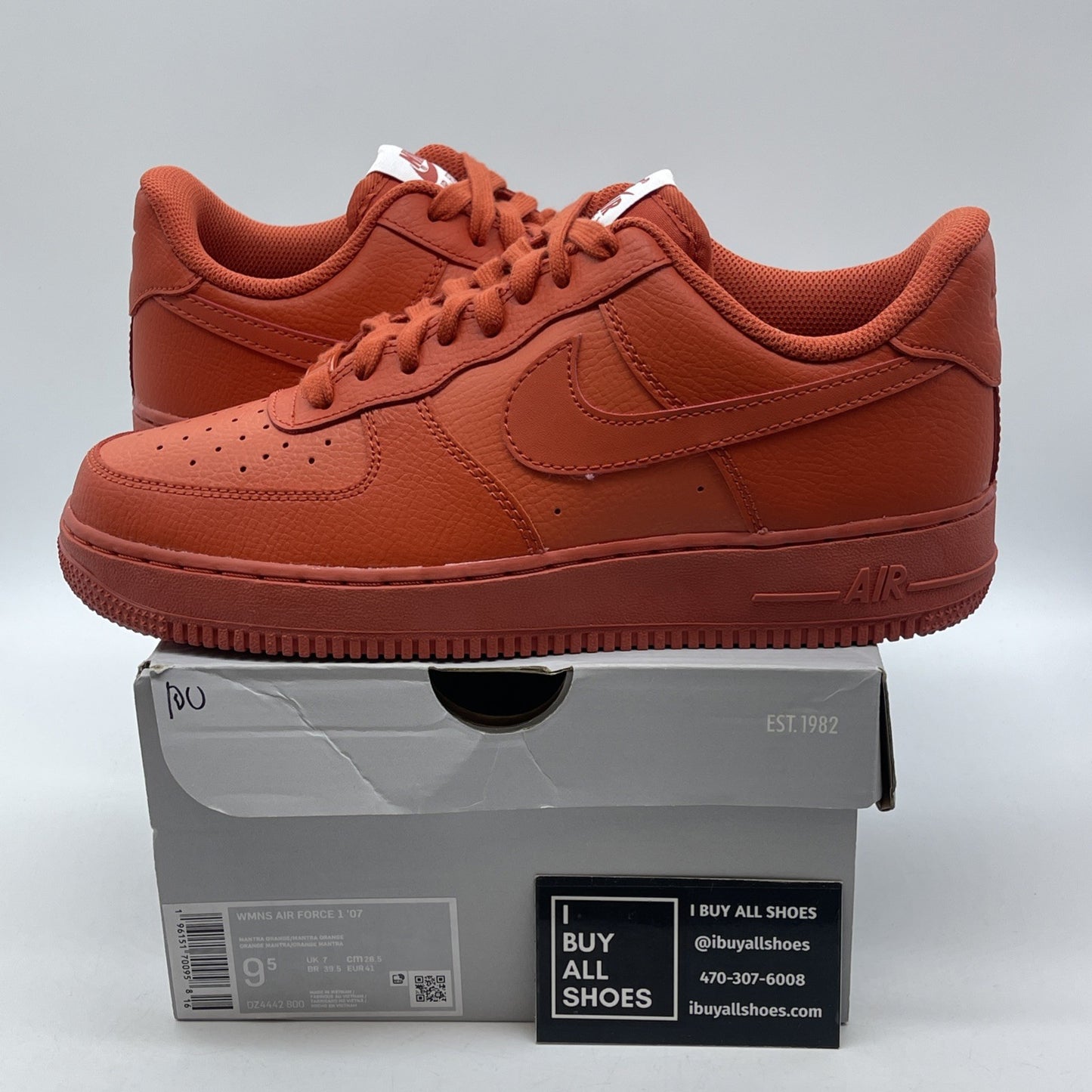 Size 9.5W - Nike Air Force 1 '07 Triple Orange Leather (DZ442-800)