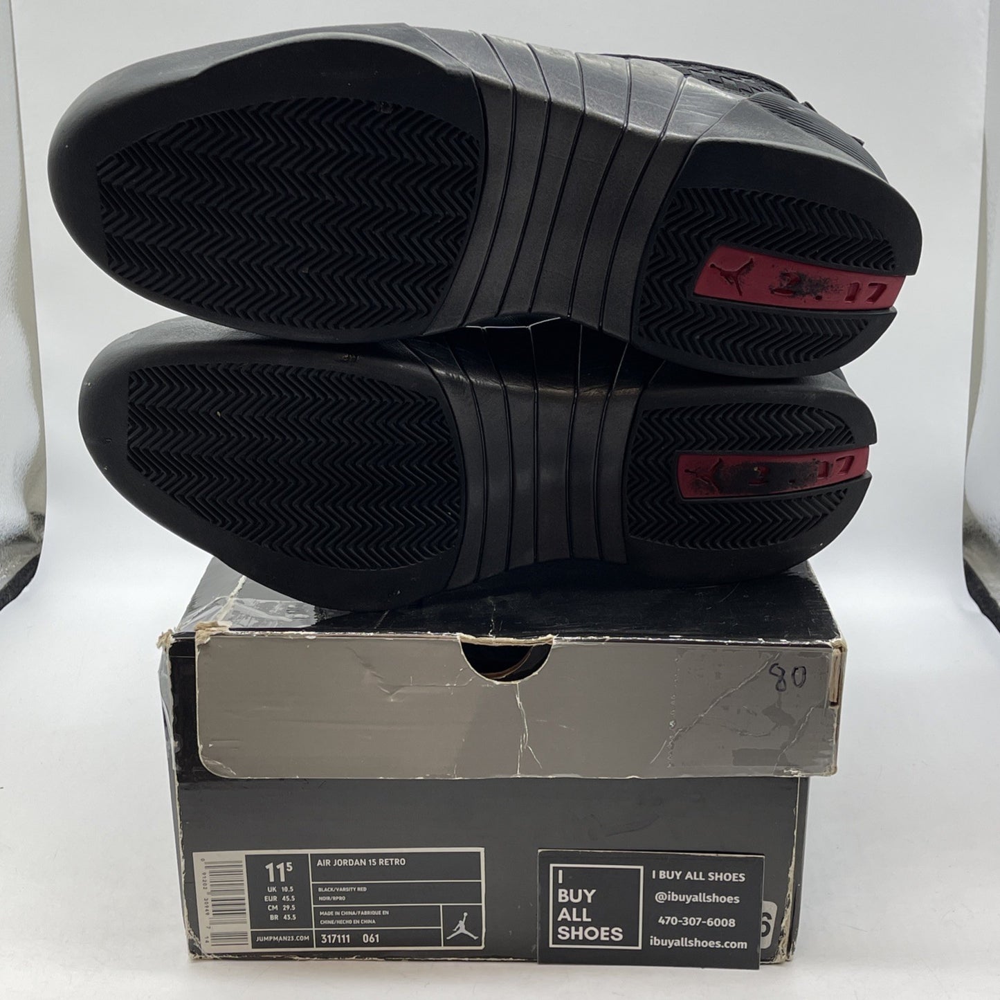 Size 11.5 - Air Jordan 15 Retro 2007 Stealth Black Leather (317111-061)