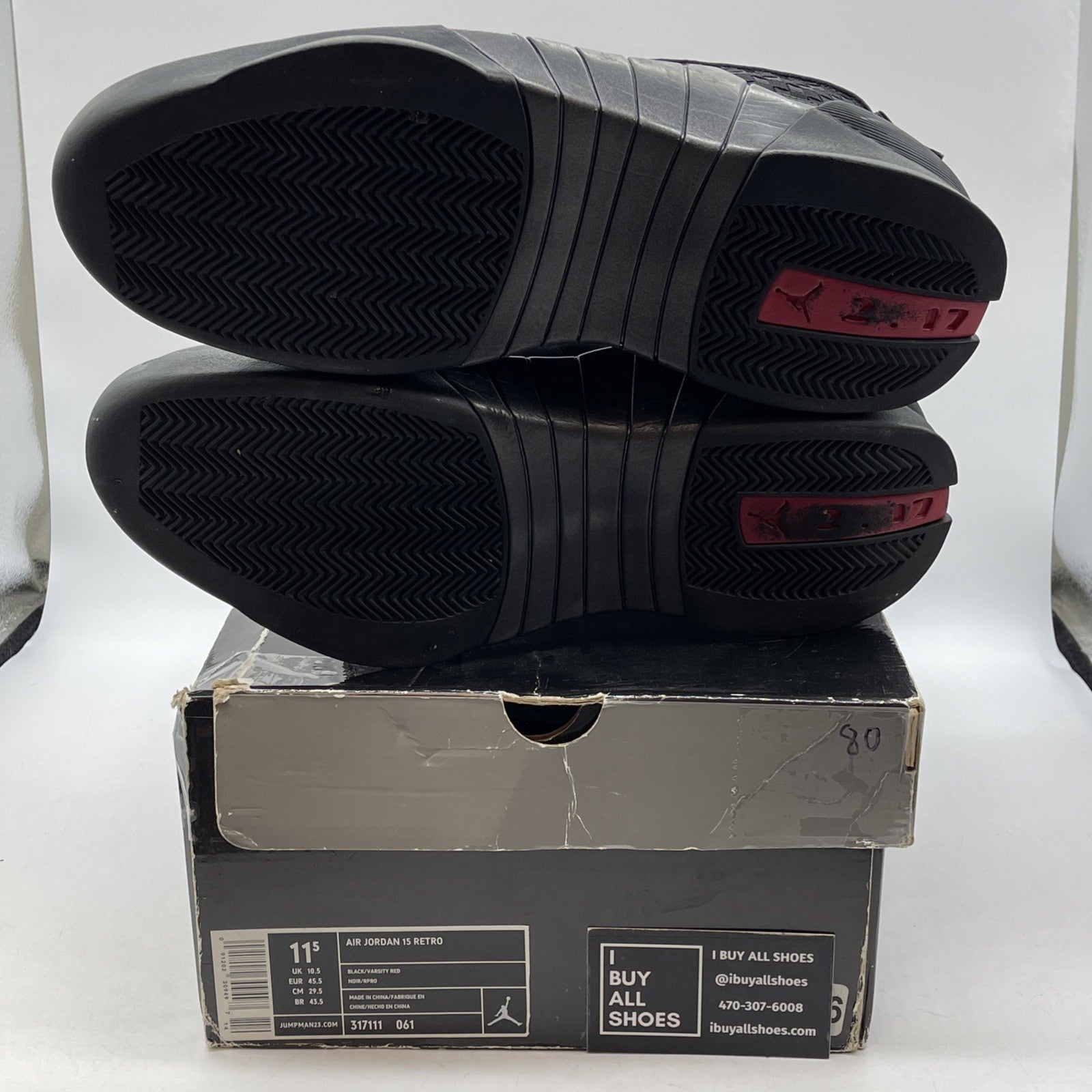 Size 11.5 - Air Jordan 15 Retro 2007 Stealth Black Leather (317111-061)