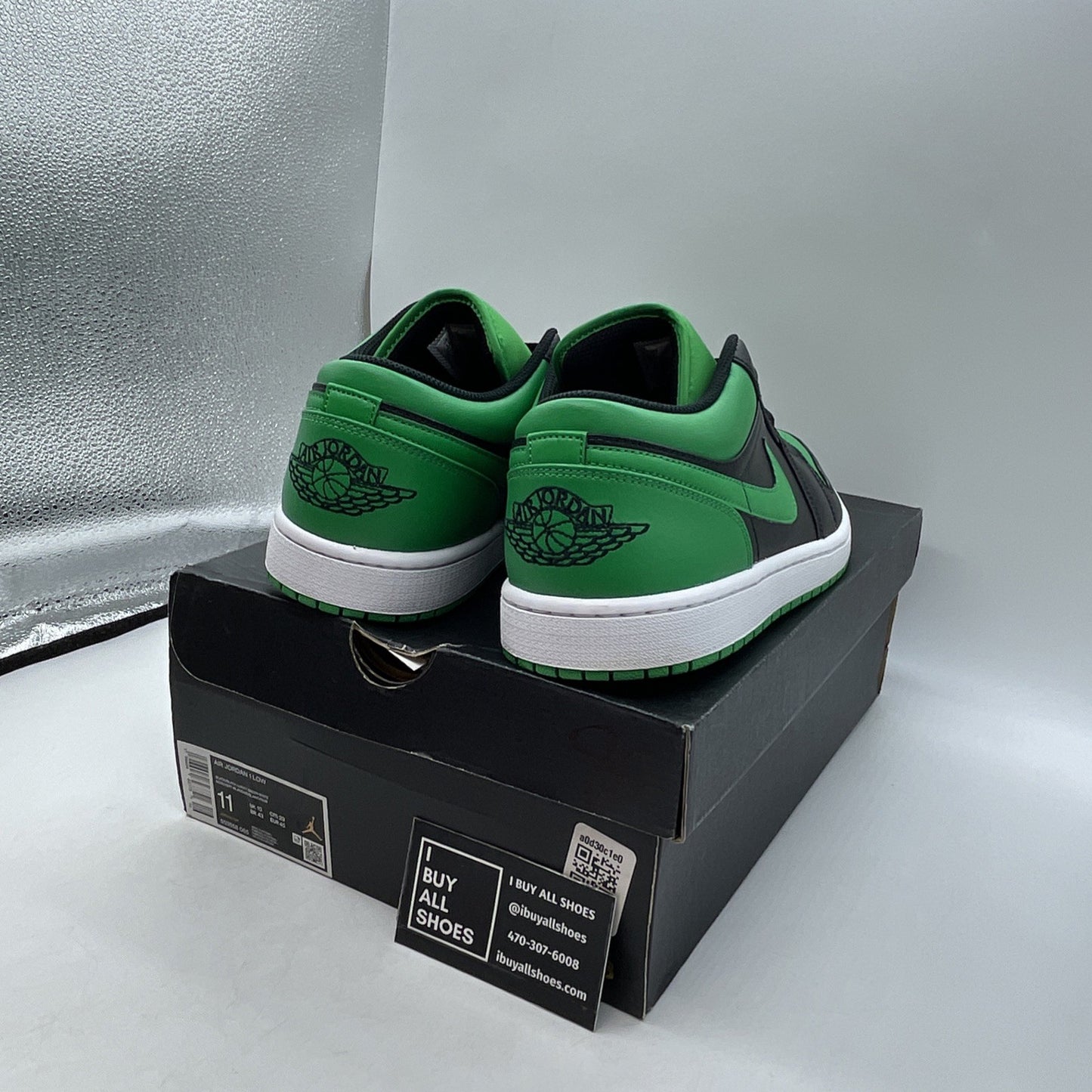 Size 11 - Nike Air Jordan 1 Low Black Lucky Green (553558-065)
