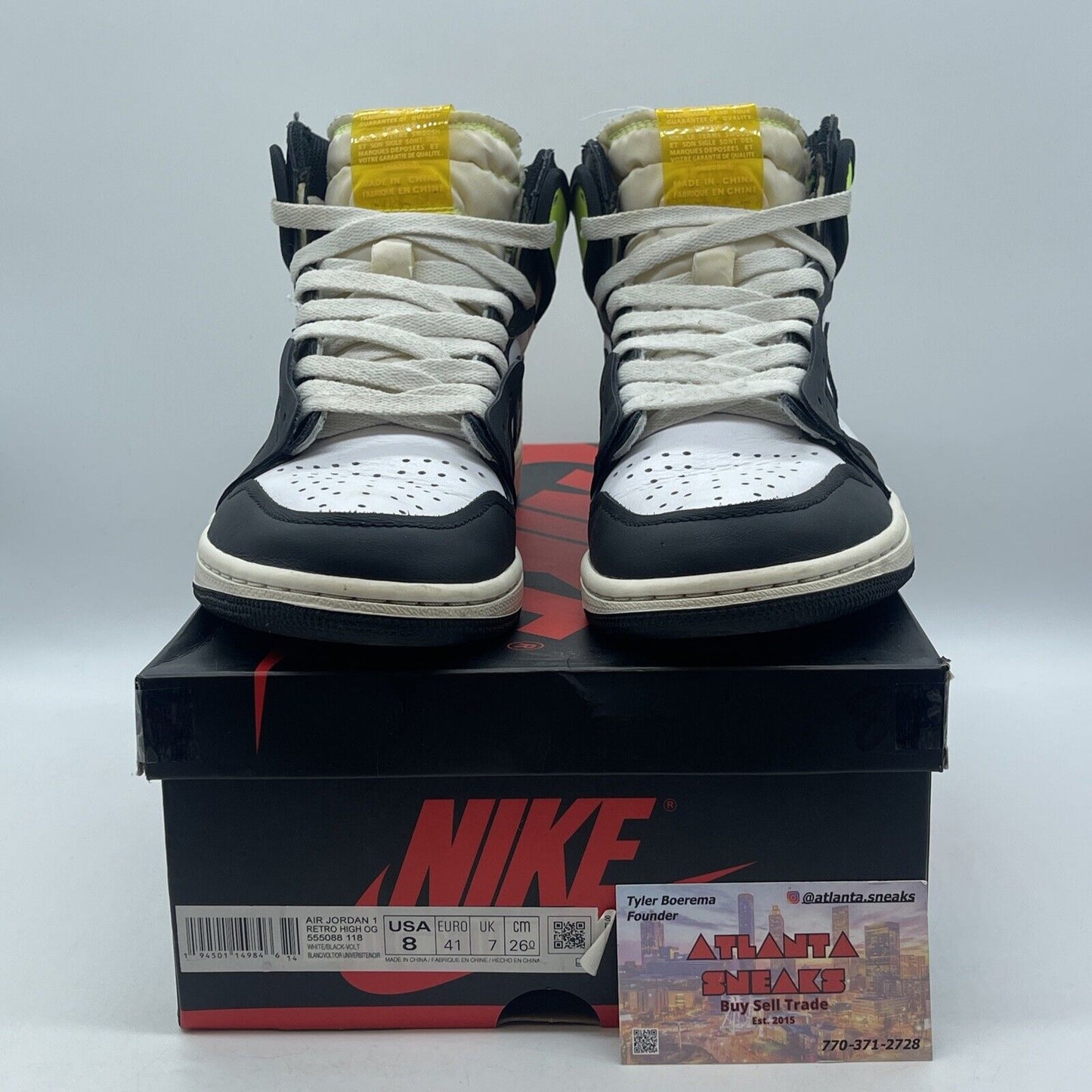 Size 8 - Jordan 1 Retro High OG Volt Yellow White Black Leather (555088-118)