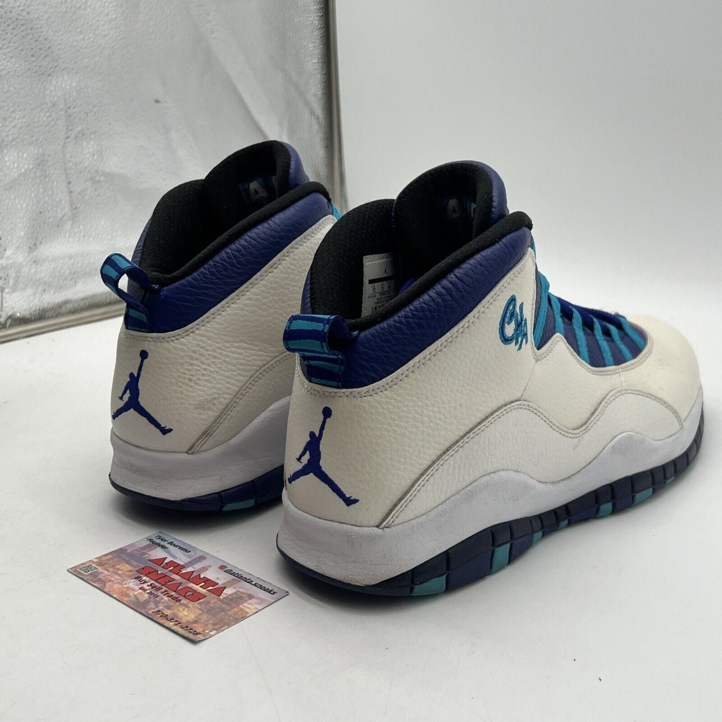 Size 12 - Air Jordan 10 Retro Charlotte Hornets White Leather Purple 310805-107