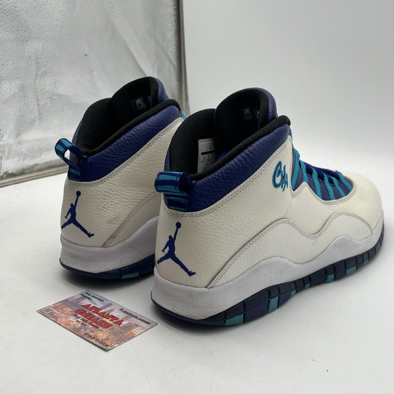 Size 12 - Air Jordan 10 Retro Charlotte Hornets White Leather Purple 310805-107