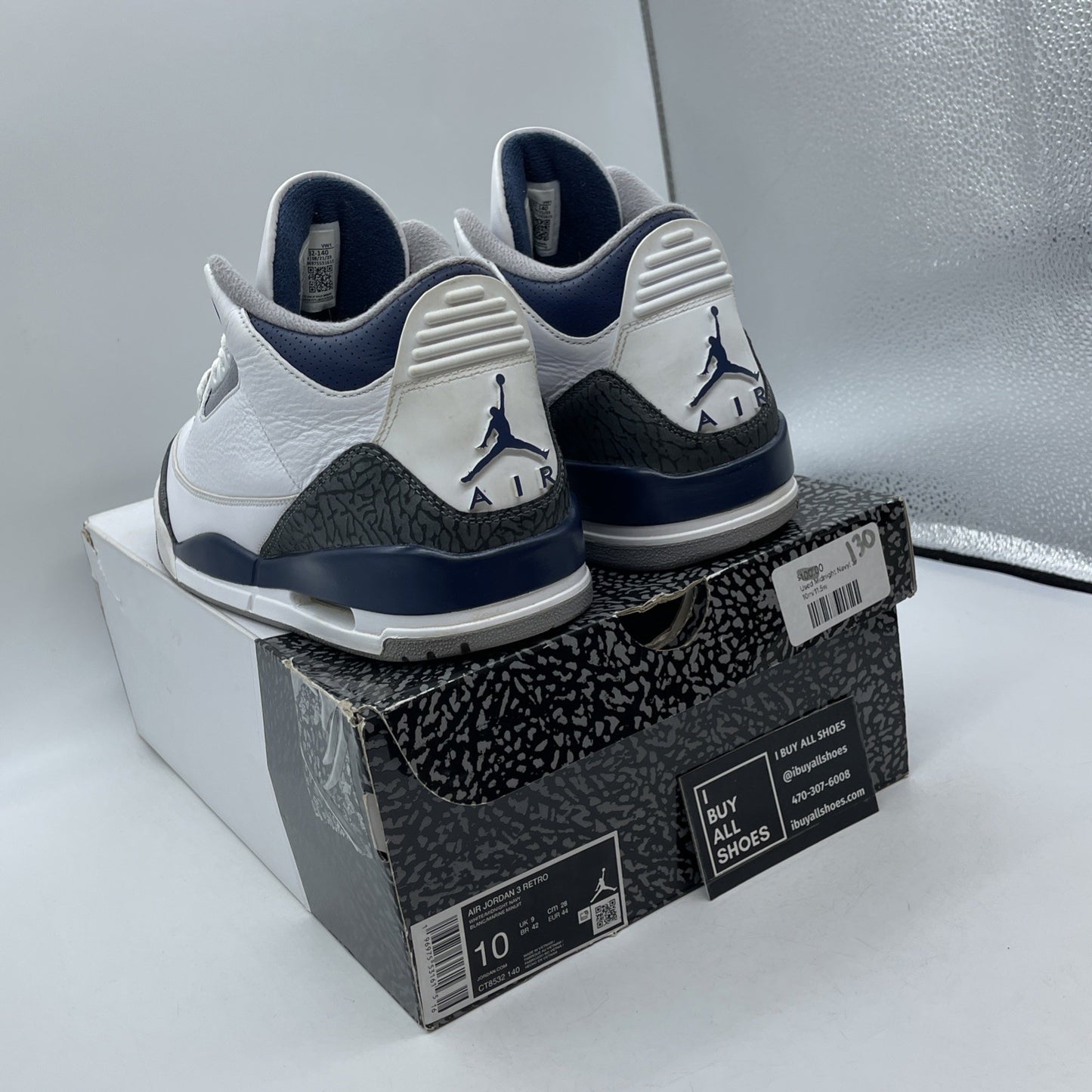 Size 10 - Air Jordan 3 Retro Midnight Navy White Suede Leather (CT8532-140)