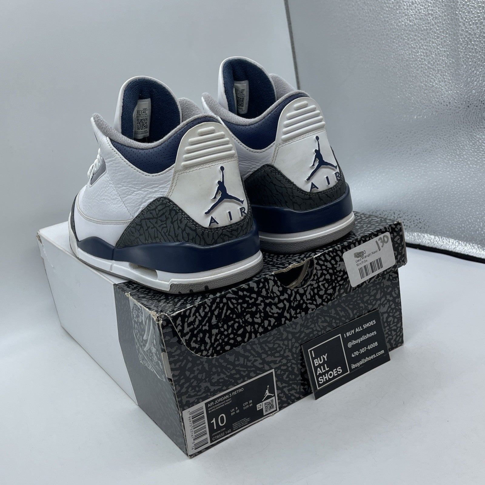 Size 10 - Air Jordan 3 Retro Midnight Navy White Suede Leather (CT8532-140)