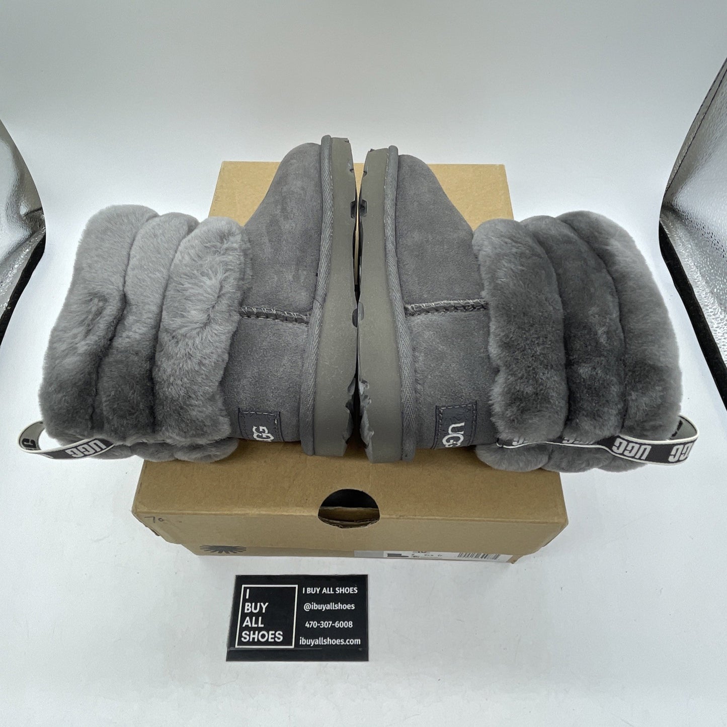 Size 10 - Ugg Girls Toddler FLUFF MINI QUILTED boots Charcoal (1103612T)