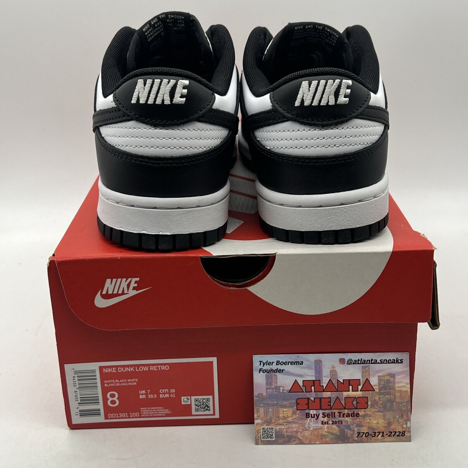 Size 8 Nike Dunk Low Black White Leather Panda (DD1391-100)