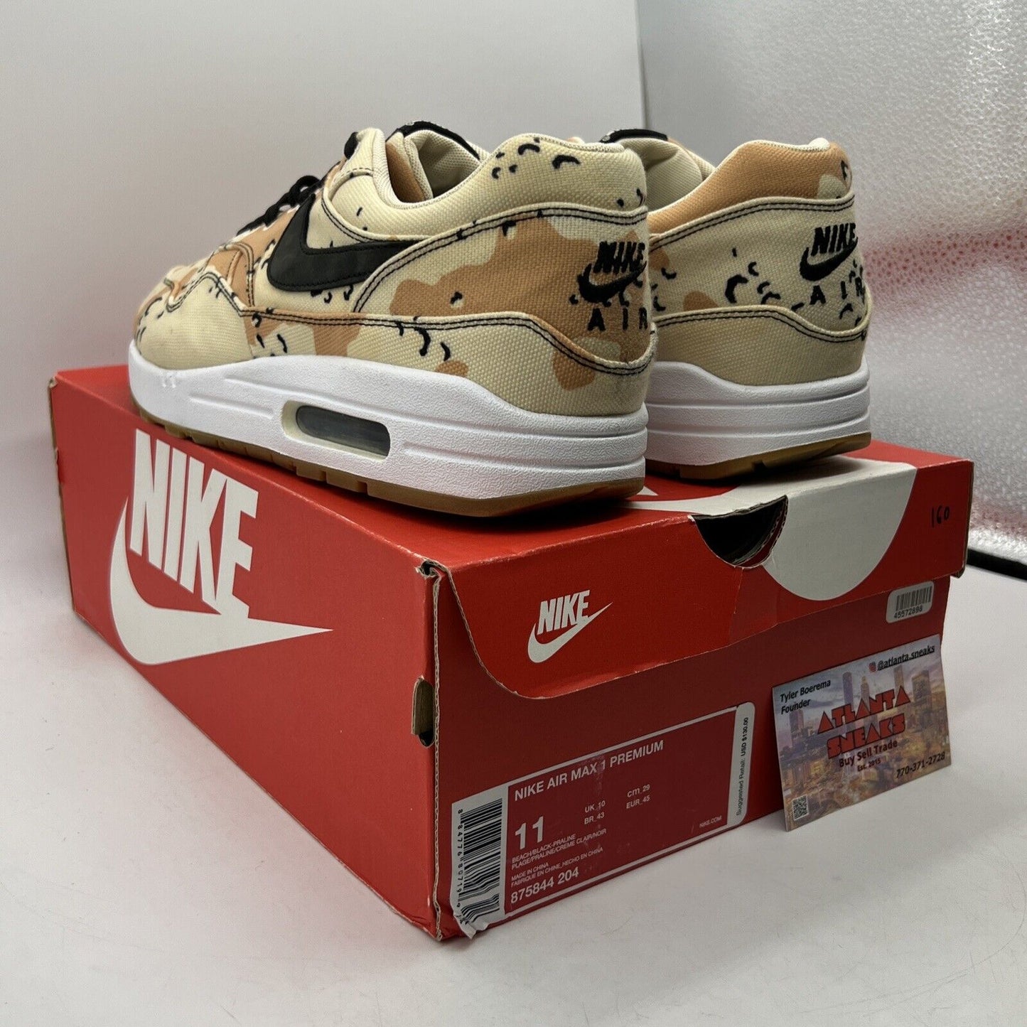 Size 11 - Nike Air Max 1 Premium Beach Camo Brown Tan Black (875844-204)