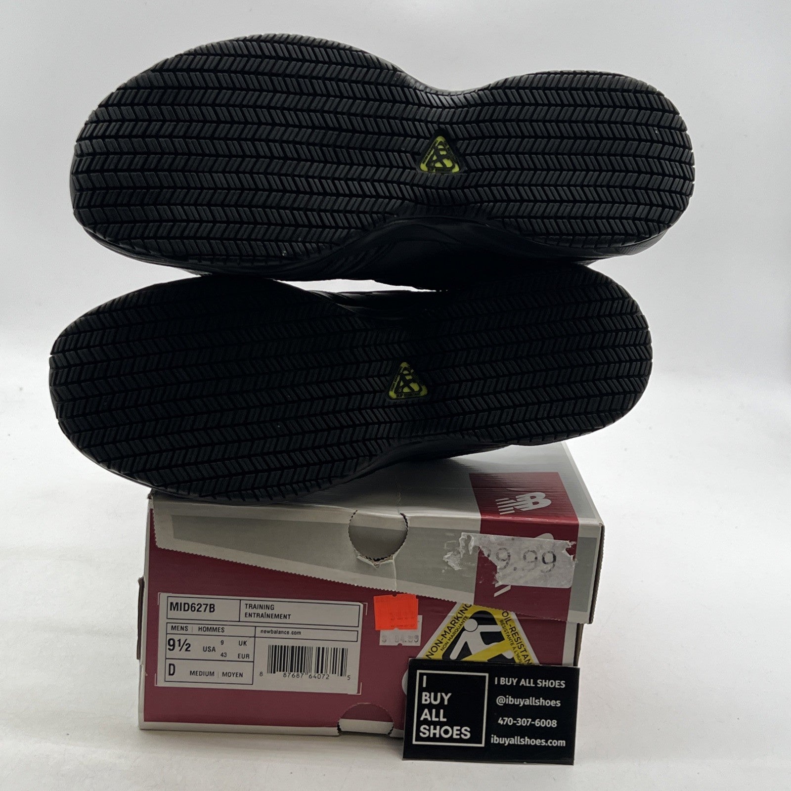 Size 9.5 - New Balance Steel Toe 627 Leather Triple Black (MID627B)