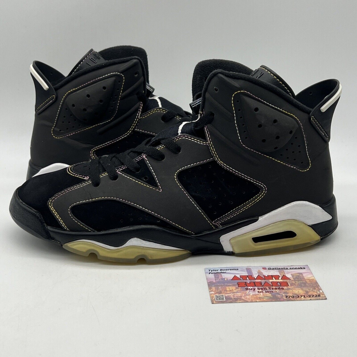 Size 10.5 - Air Jordan 6 Retro Lakers Black Leather Suede White Yellow Purple