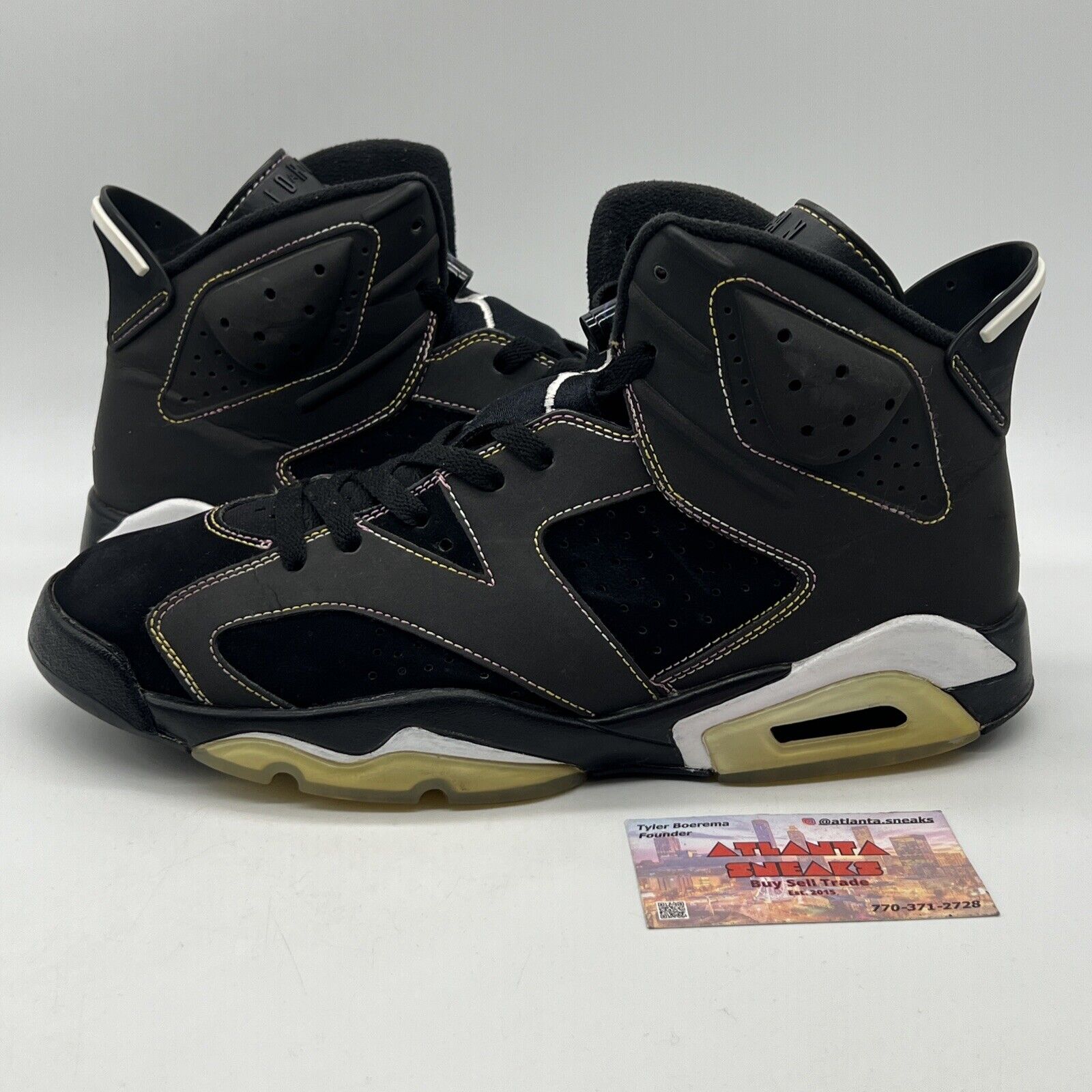 Size 10.5 - Air Jordan 6 Retro Lakers Black Leather Suede White Yellow Purple