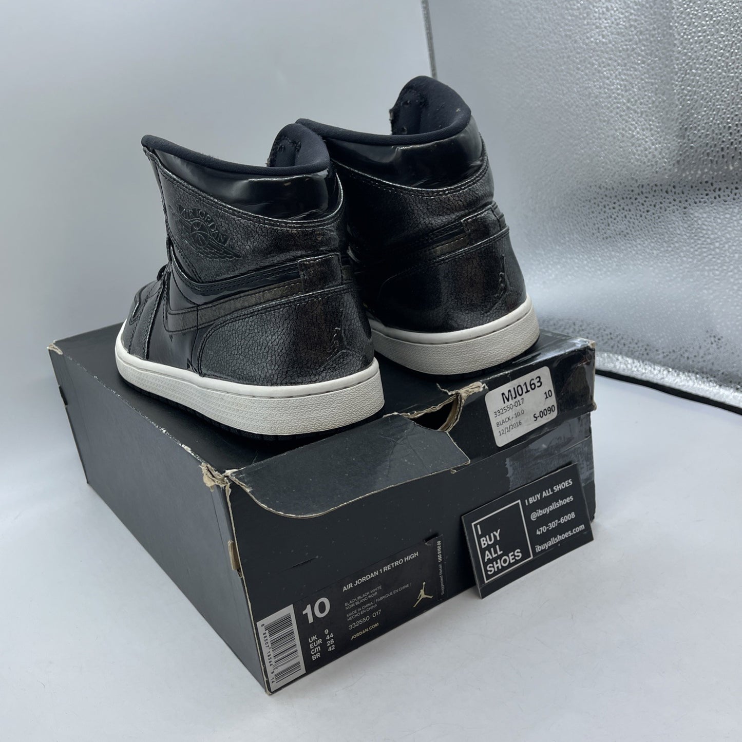 Size 10 - Air Jordan 1 Retro High Black Patent Grey Leather (332550-017)