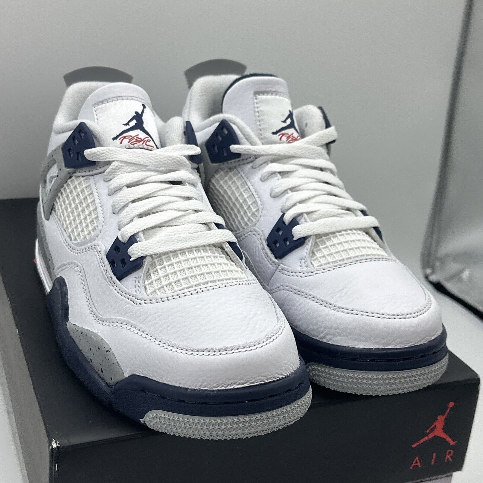 New Jordan 4 Midnight Navy (GS) Size 5.5 (408452-140) Leather Navy Blue White