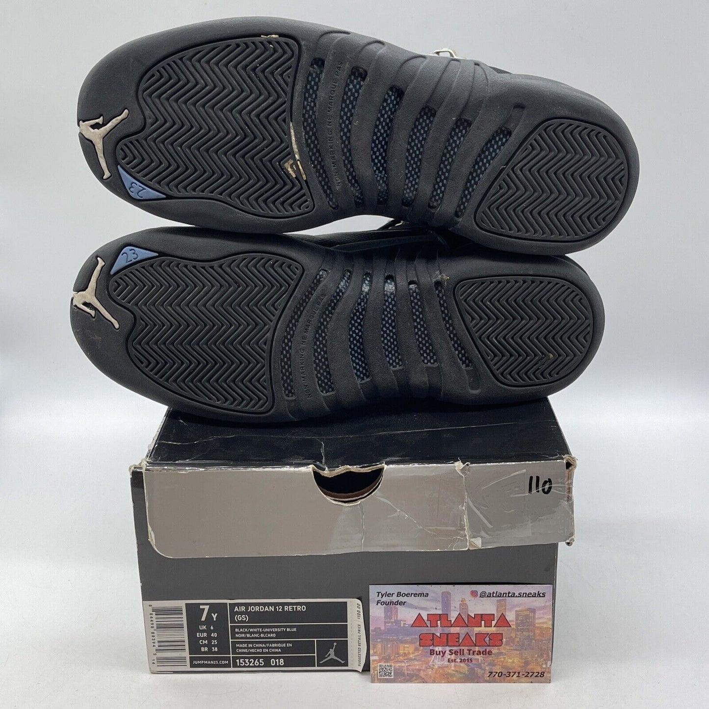 Size 7Y - Nike Air Jordan 12 Retro Nubuck Black Blue Suede Leather (153265-018)