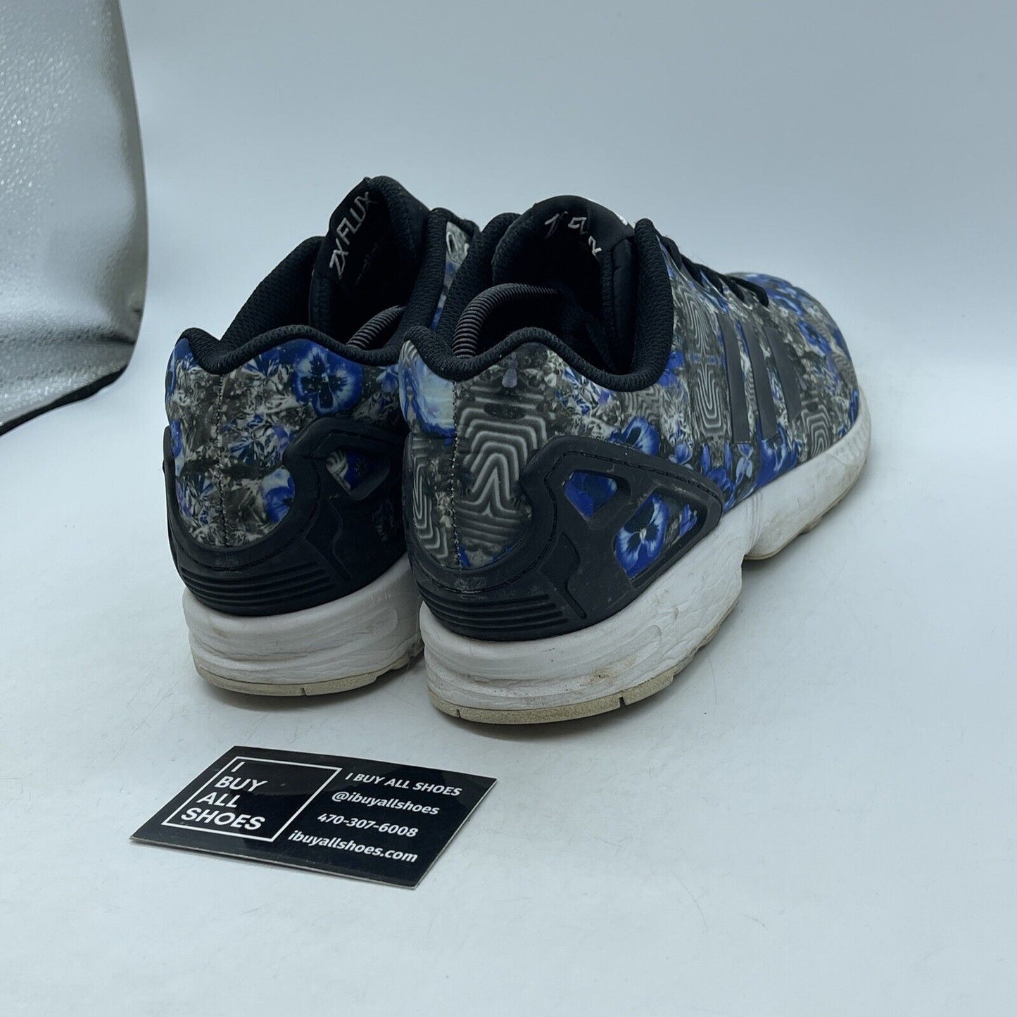 Size 12 - Adidas ZX Flux Floral Blue Print Black White Leather  (AQ8600)