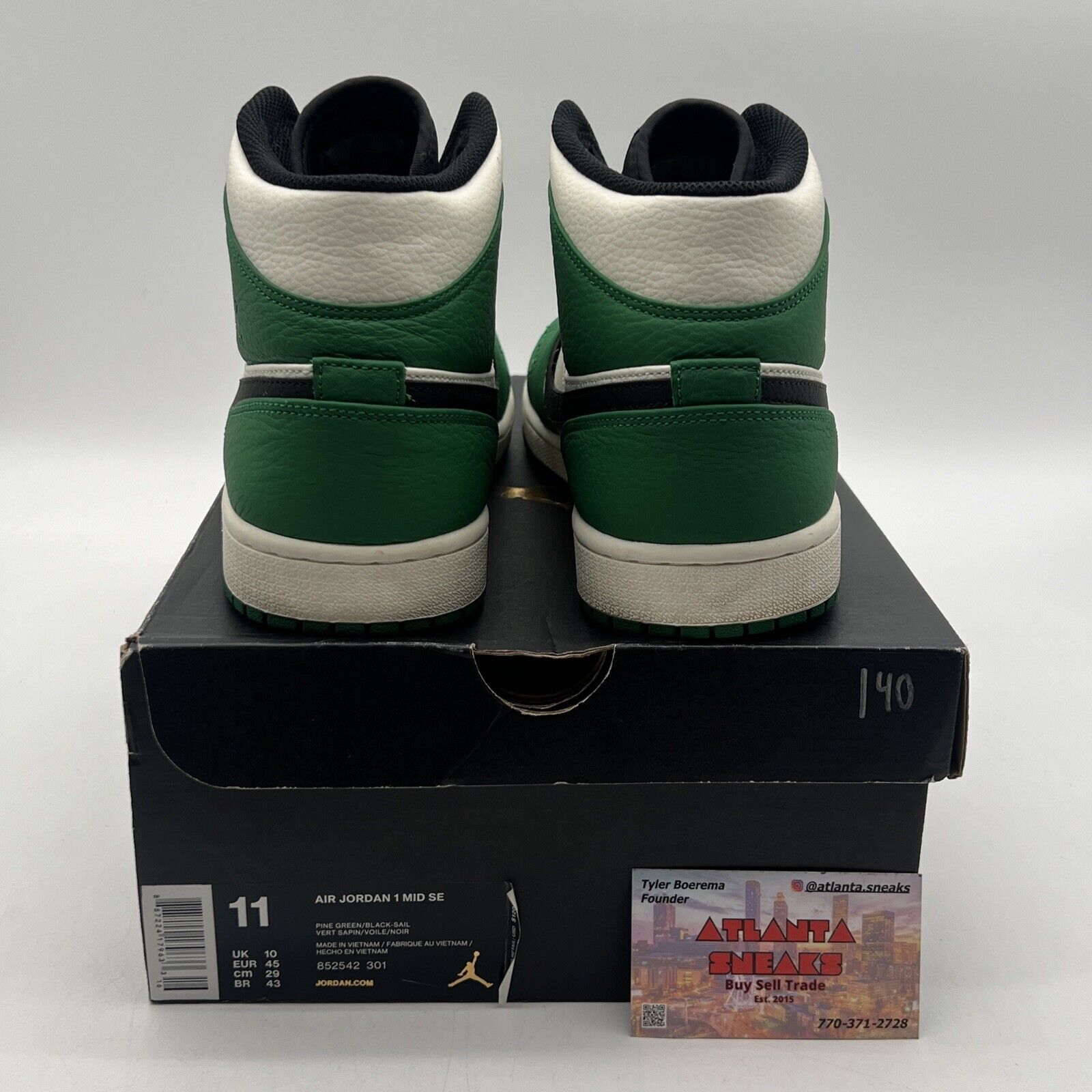 Size 11 - Air Jordan 1 Mid Pine Green White Black Leather (852542-301)