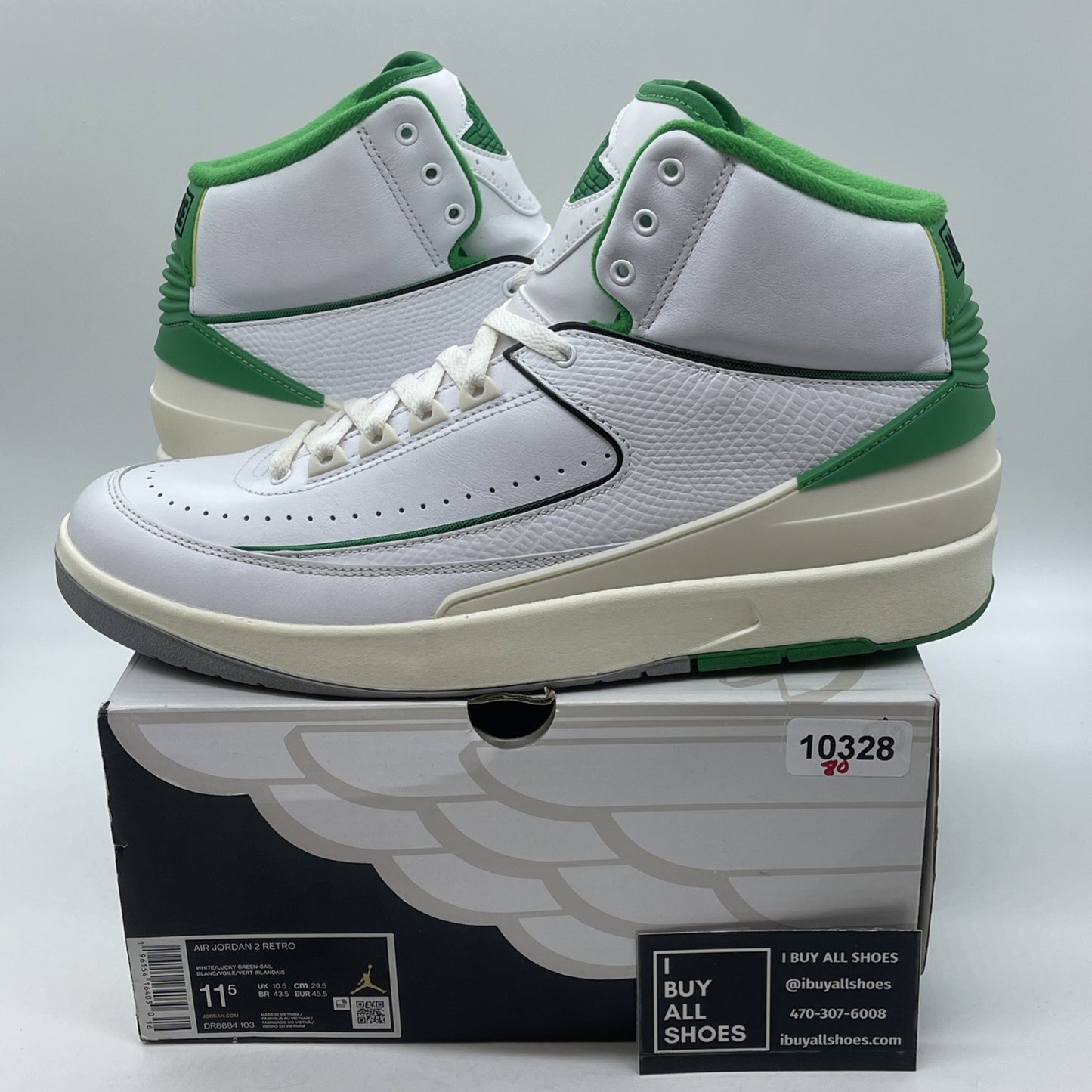 Size 11.5 - Jordan 2 Retro Lucky Green White Leather (DR8884-103)