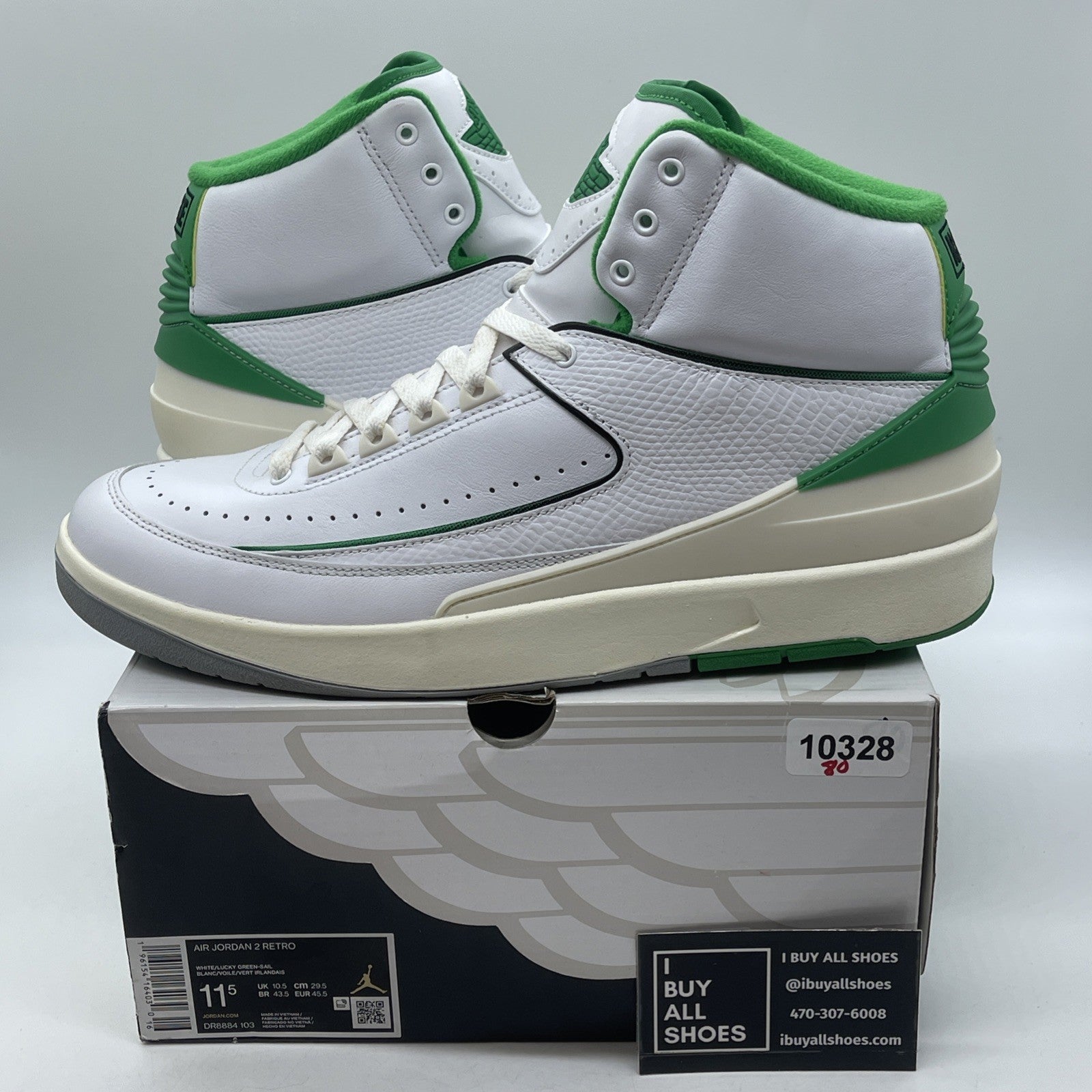 Size 11.5 - Jordan 2 Retro Lucky Green White Leather (DR8884-103)