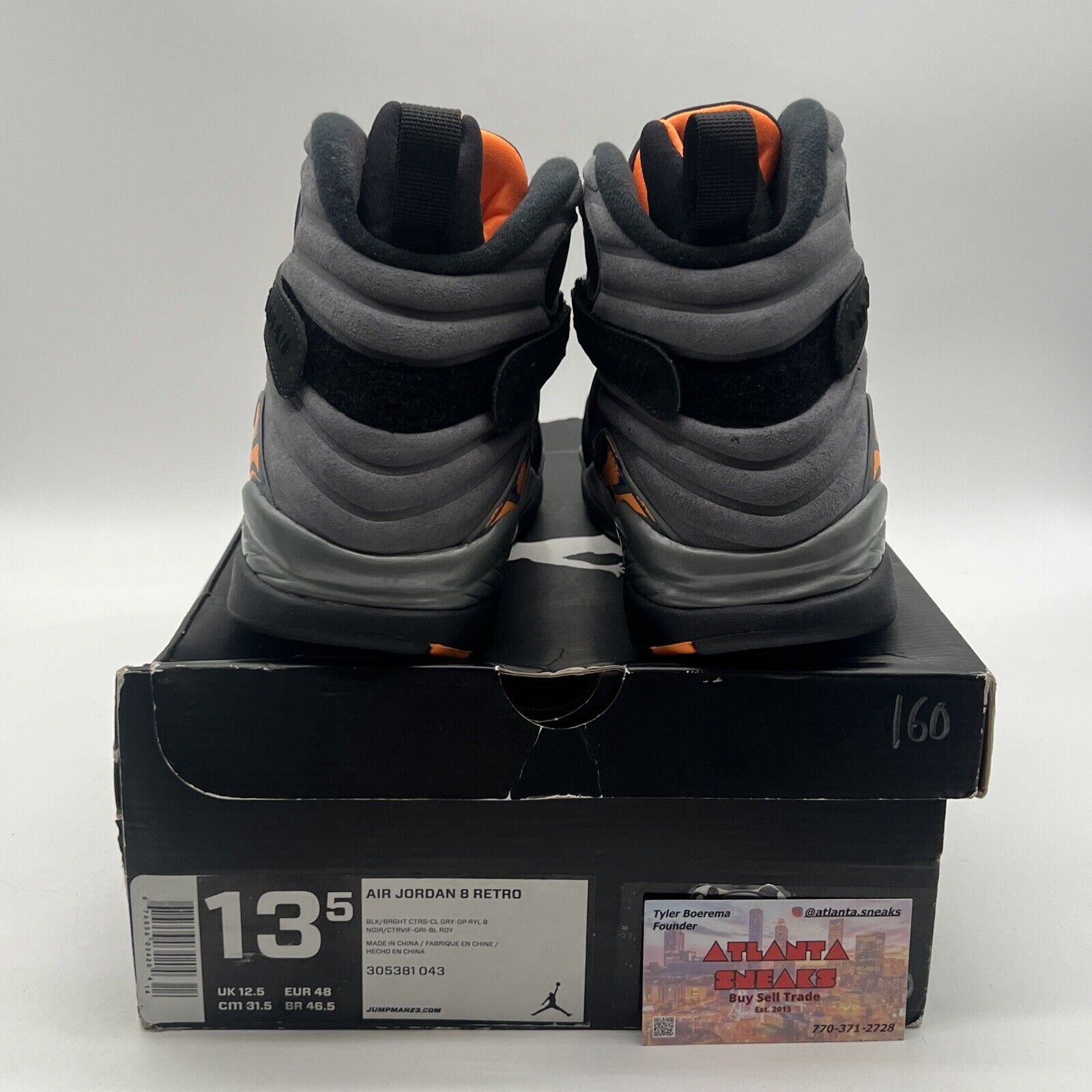 Size 13.5 - Air Jordan 8 Retro Phoenix Suns Black Grey Suede Orange (305481-043)