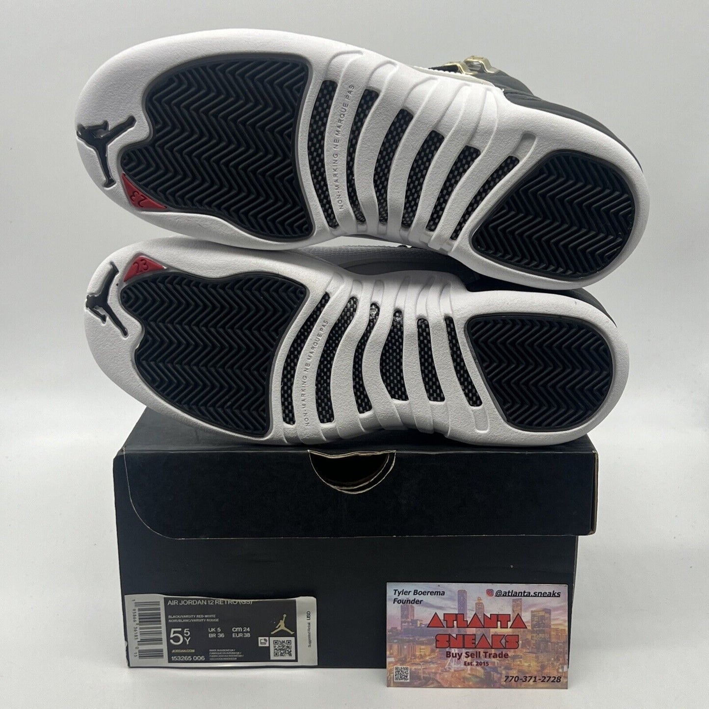 Size 4.5 - Jordan 12 Retro Mid Playoff Black White Red Leather (153265-006)
