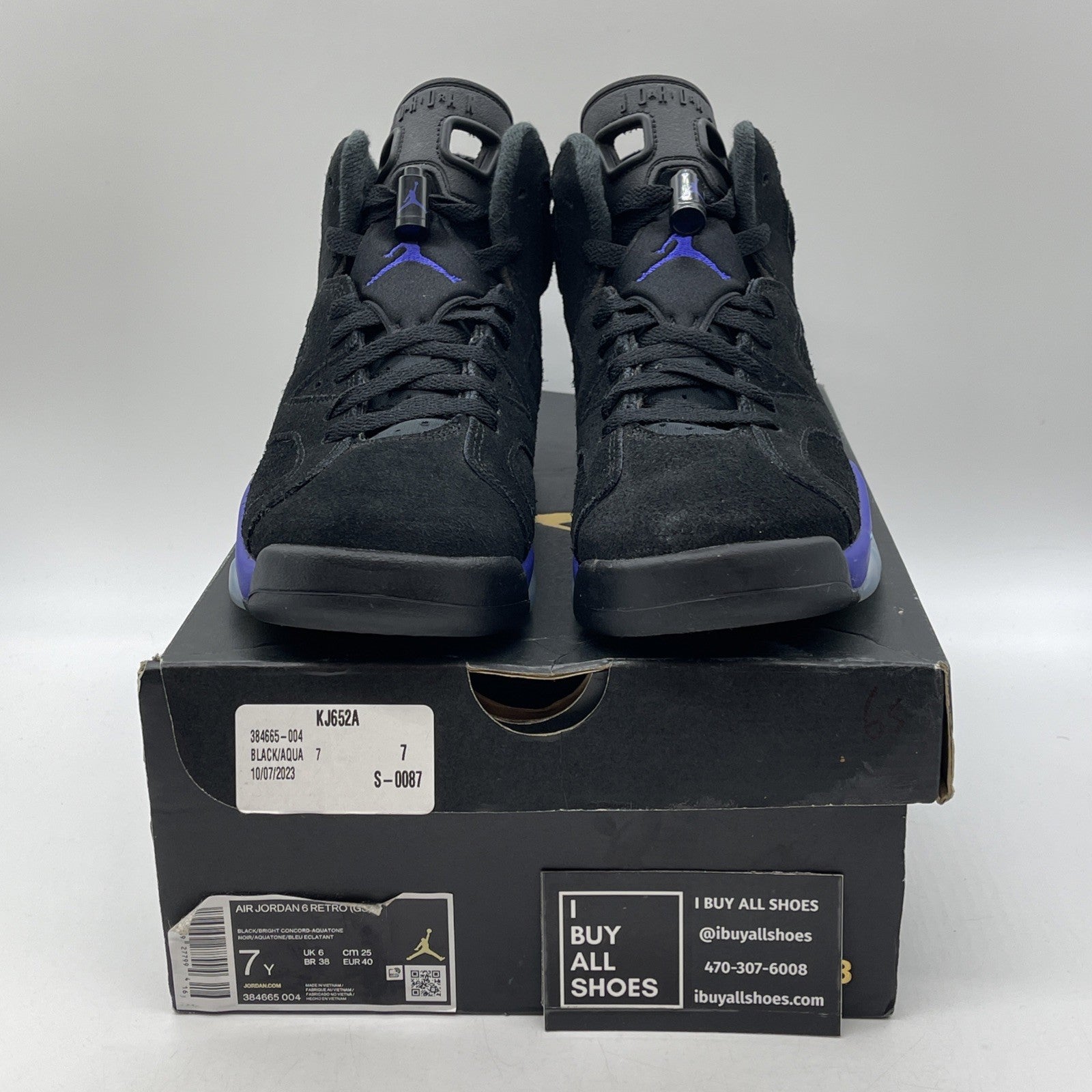 Size 7Y (GS) - Jordan 6 Retro Mid Aqua Black Blue Suede (384665-004)