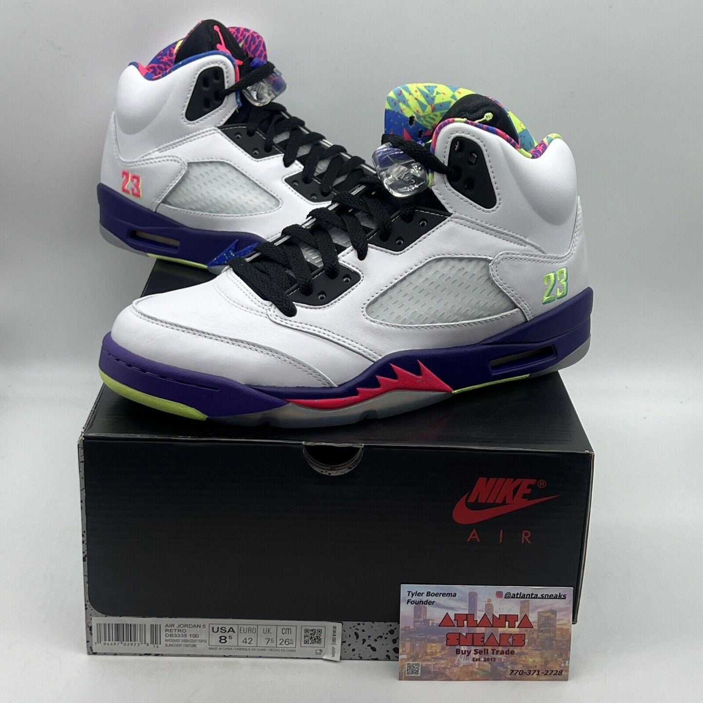 Size 8.5 - Jordan 5 Retro Alternate Bel-Air 2020 Brand New Og All White Purple