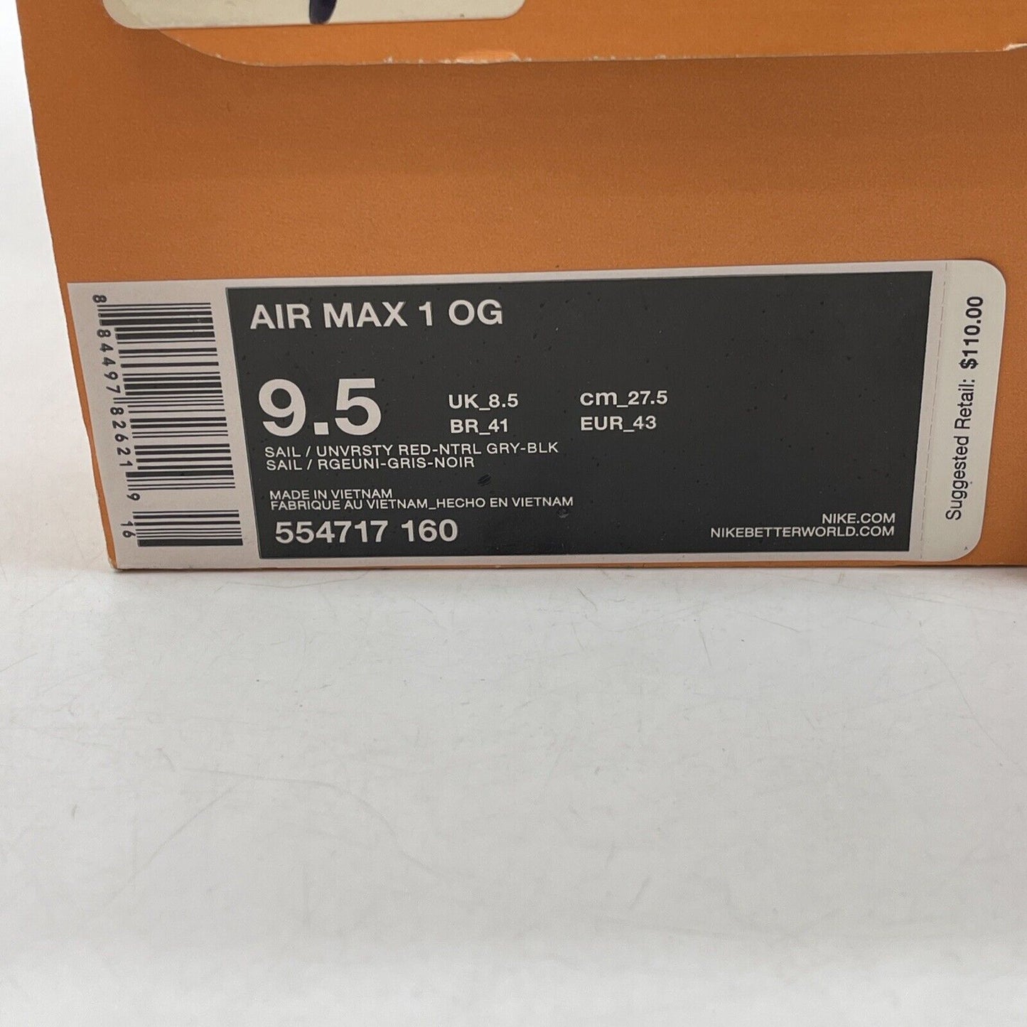 Size 9.5 - Nike Air Max 1 OG Vintage Red Grey White Suede (554717-160)