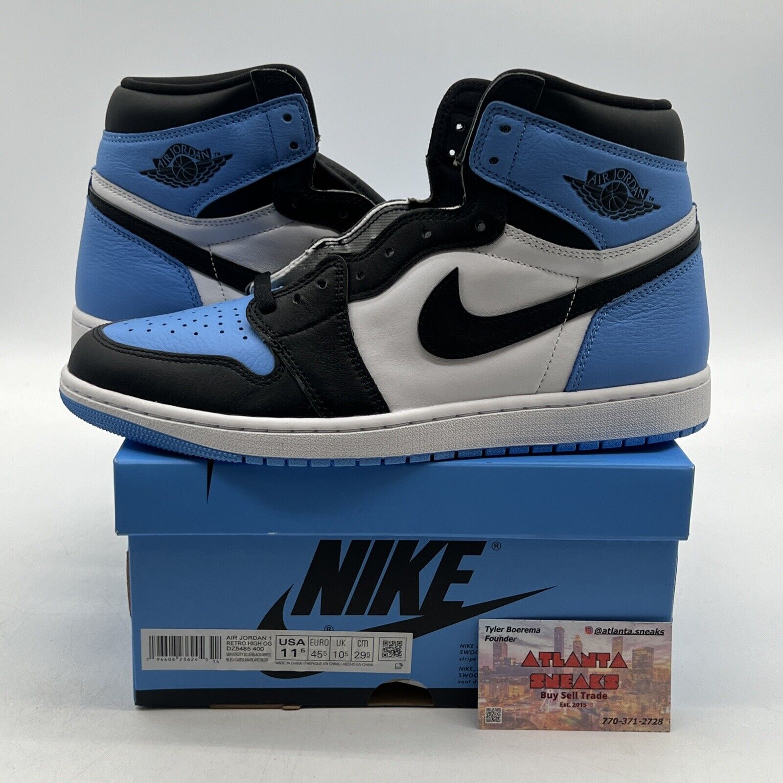 Size 11.5 - Jordan 1 Retro OG High UNC Toe Black White Blue Leather (DZ5485-400)
