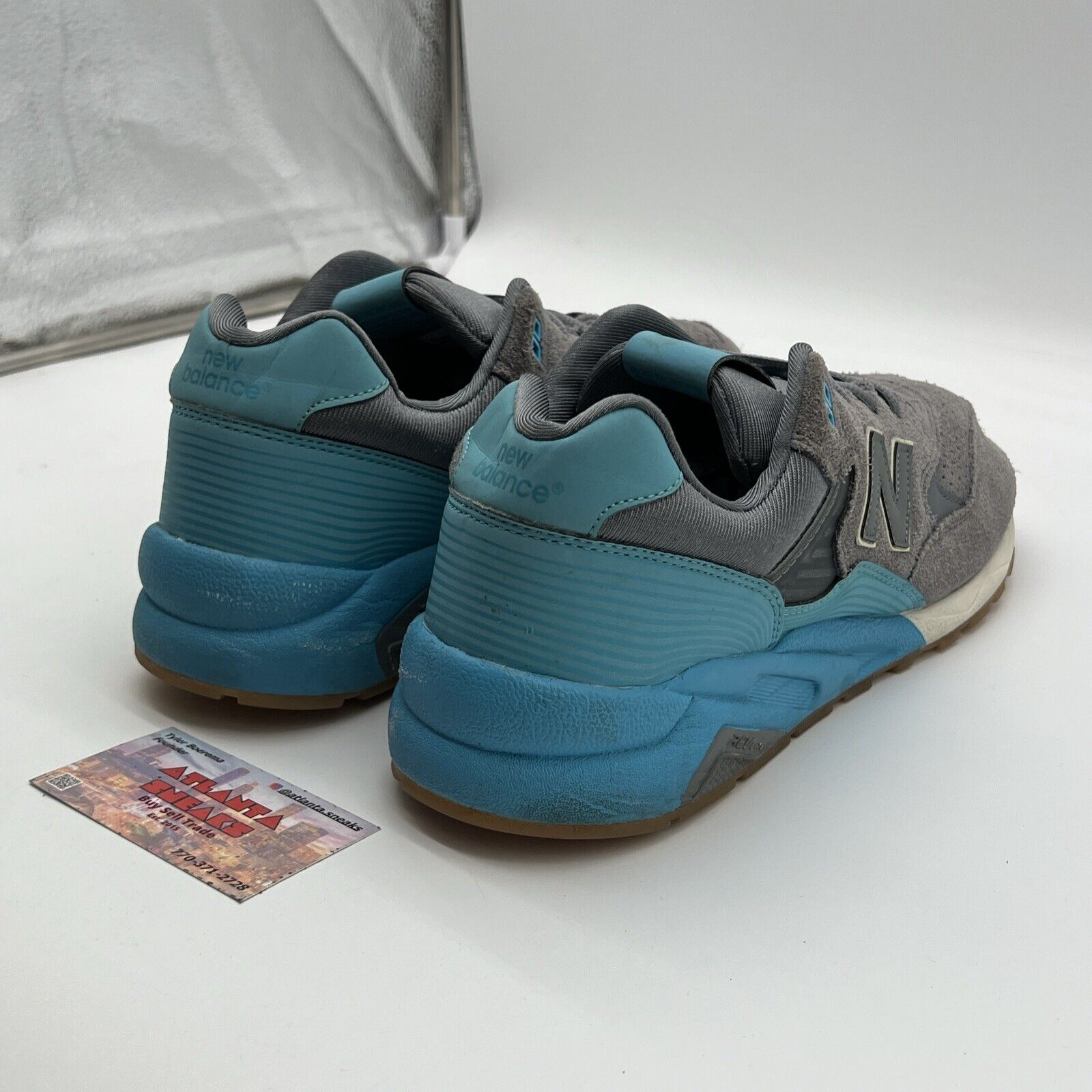 Size 13 - New Balance "580" gray and blue suede and nylon, running shoes