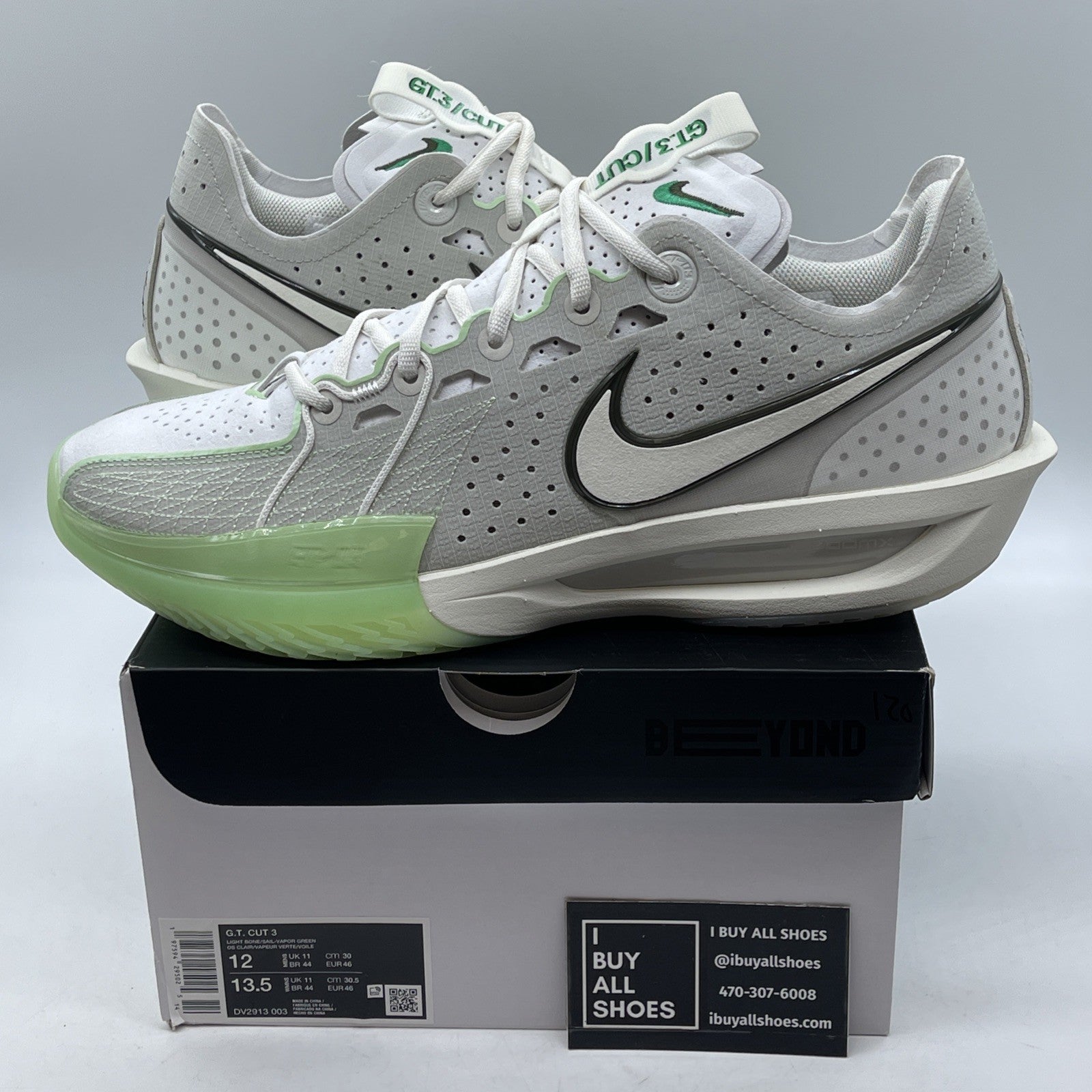 Size 12 - Nike Air Zoom GT Cut 3 Vapor Green White Grey Suede (DV2913-003)